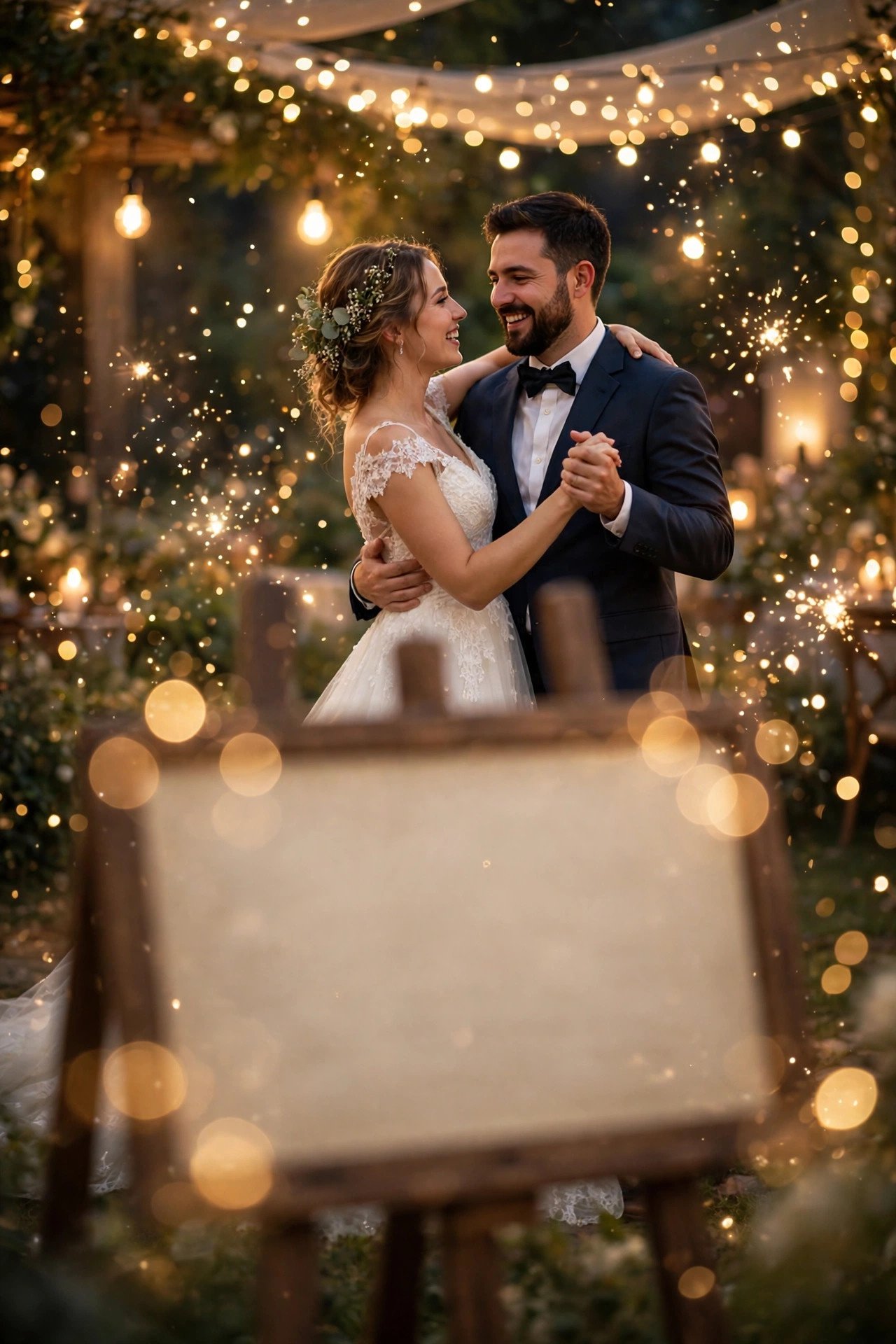 Wedding hashtag idea #SoulmatesBaker shown on elegant reception signage
