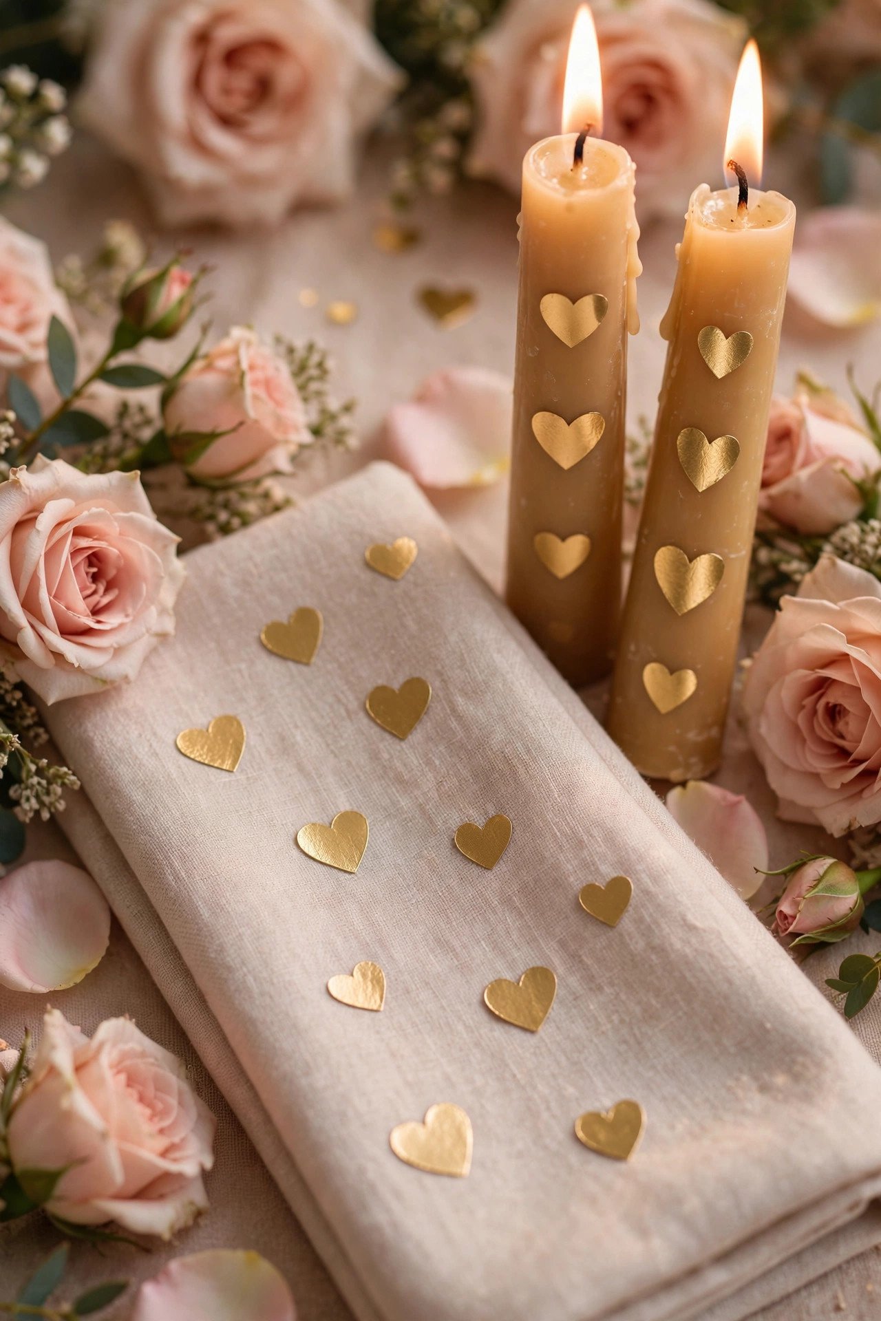 Wedding table details decorated with small hashtag stickers