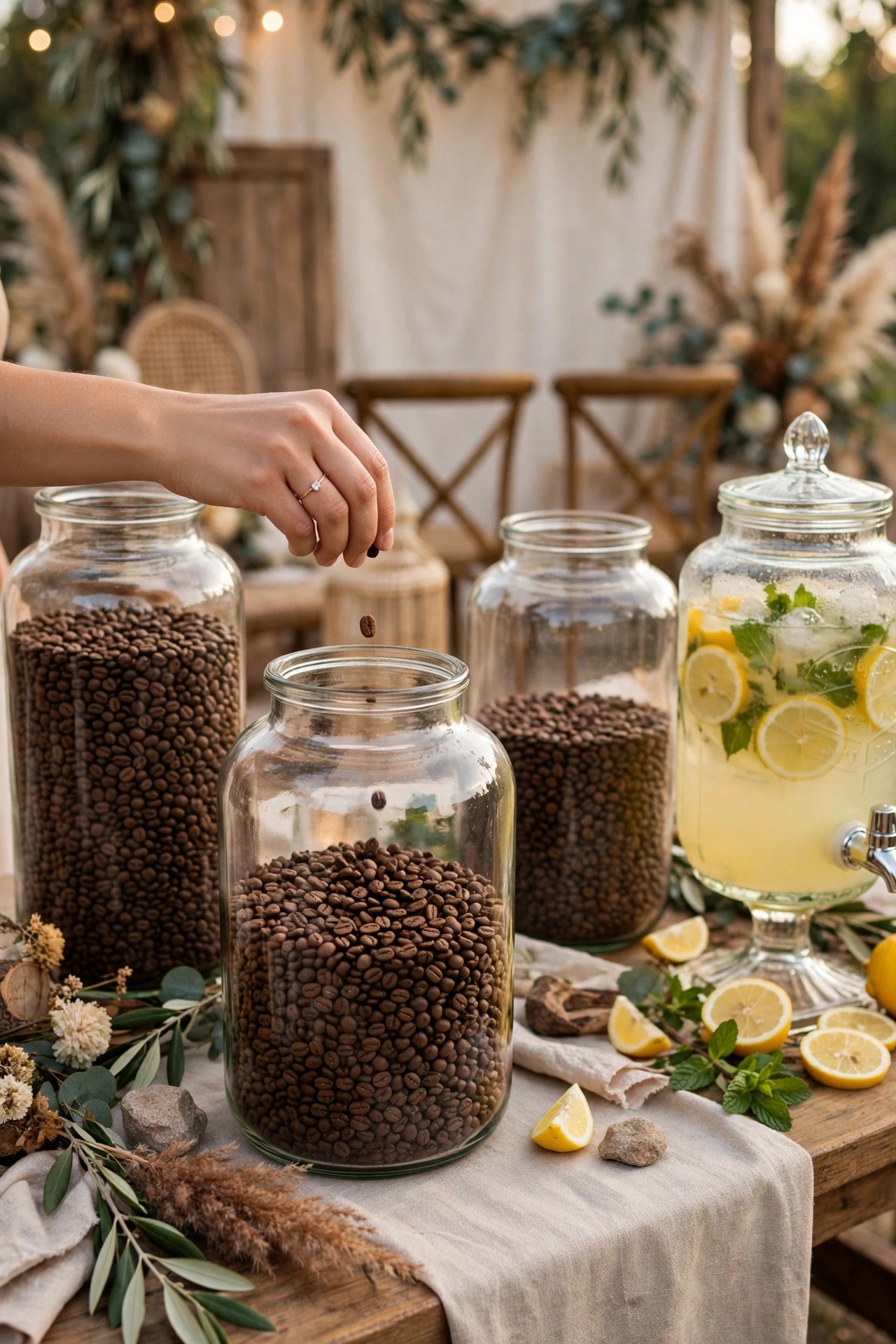 Wedding hashtag contest format: Bean Jar Count at the Drinks Station