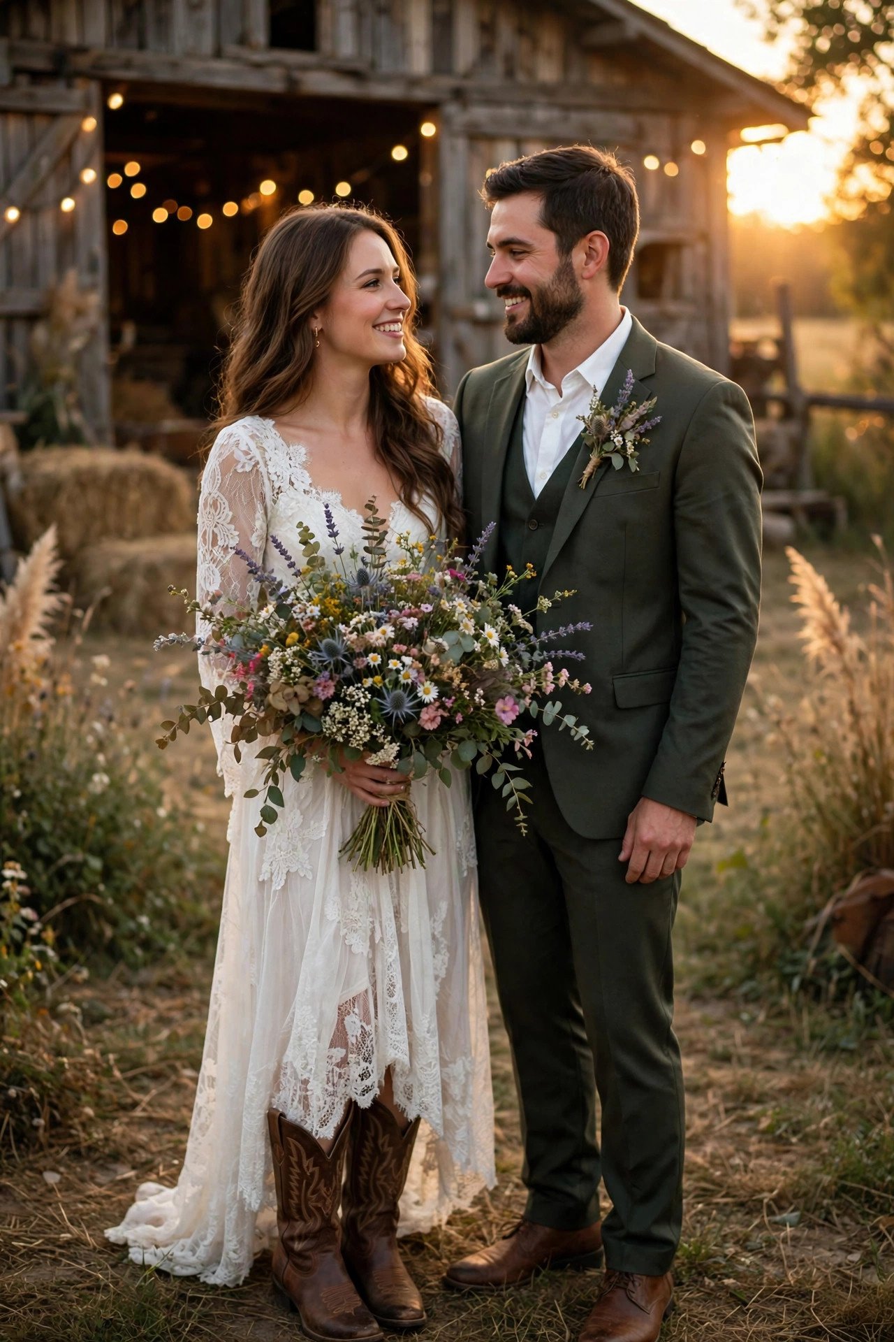 Rustic wedding hashtag sign displaying BootsAndBouquets2027