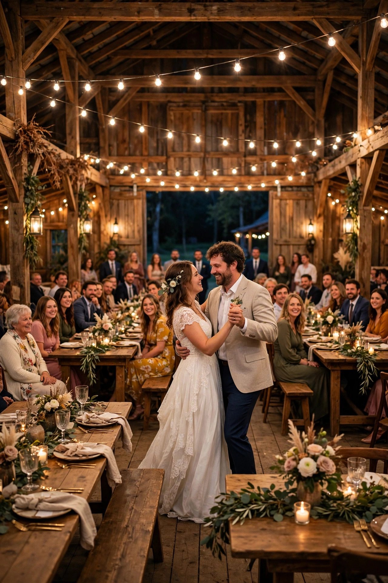 Rustic wedding hashtag sign displaying TheBrownsBarnWedding2027