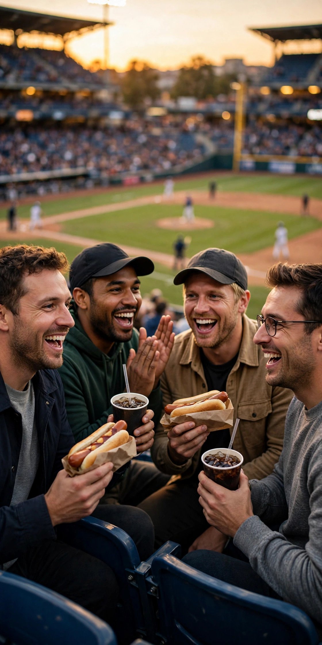 Bachelor party crew enjoying Ballpark Game Day with the groom