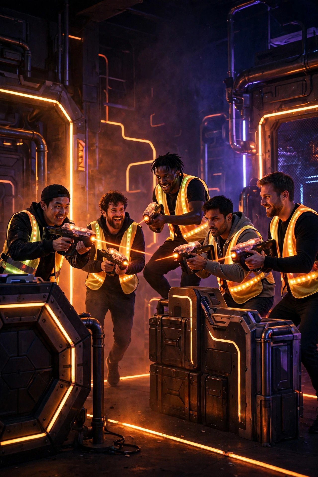 Bachelor party crew enjoying Laser Tag Battle Royale with the groom