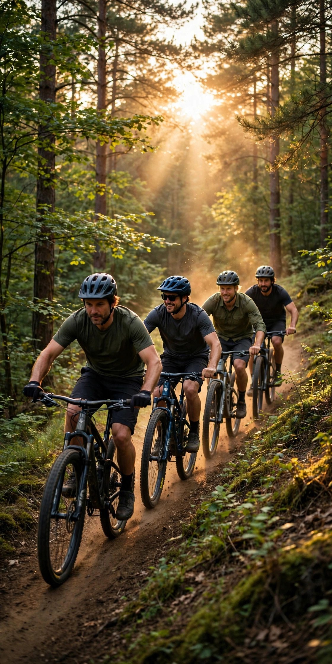 Bachelor party crew enjoying Mountain Biking Trail Day with the groom