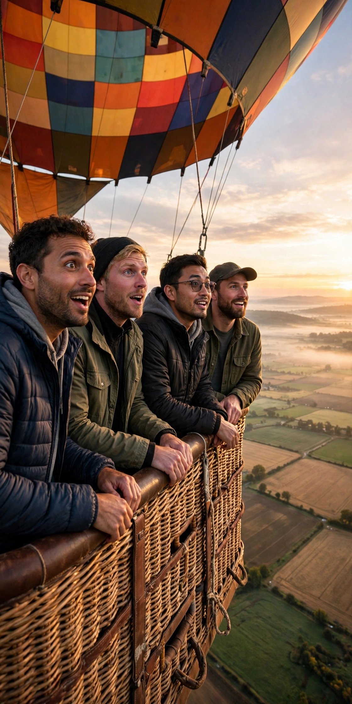 Bachelor party crew enjoying Hot Air Balloon Ride with the groom