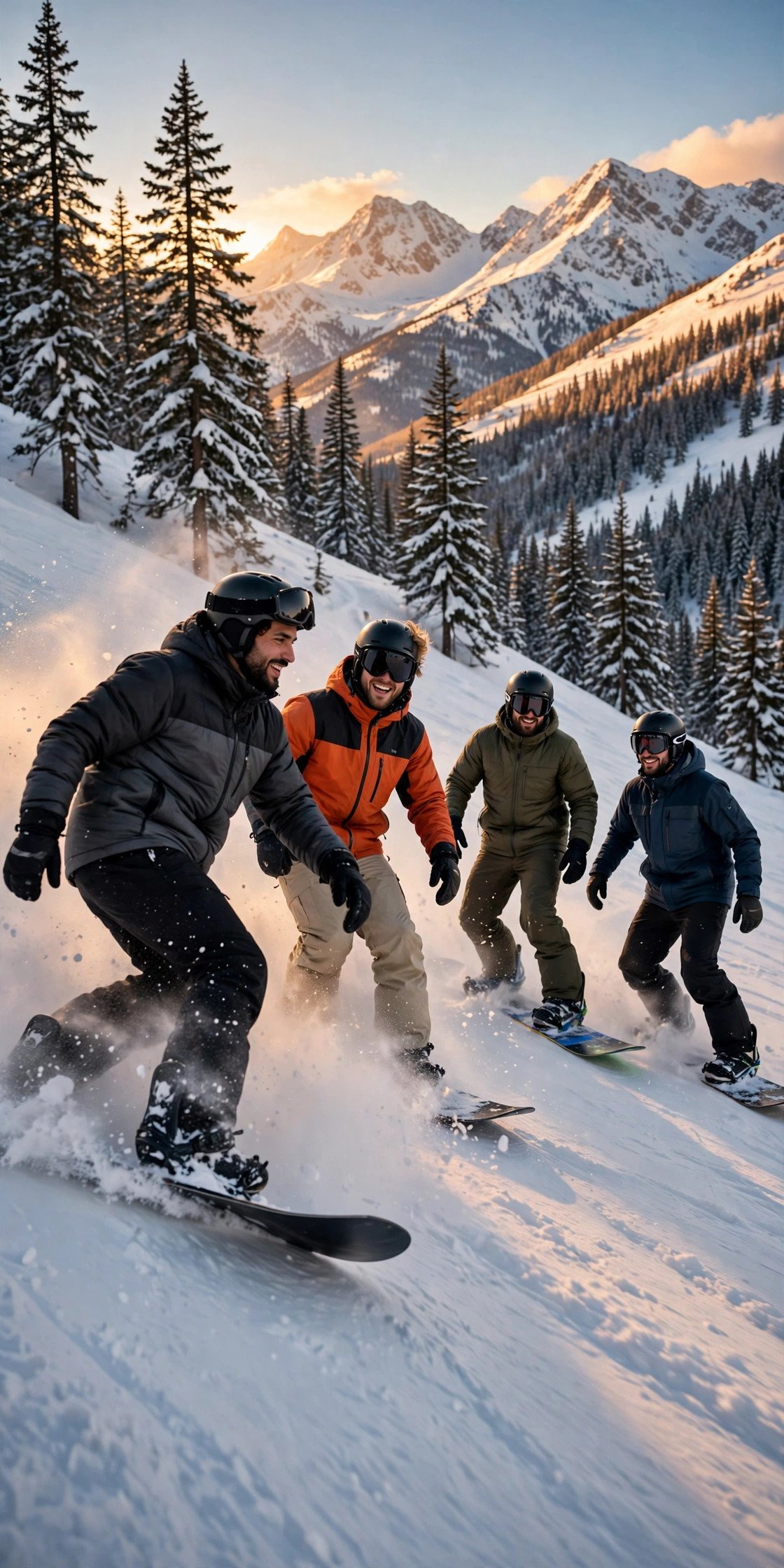 Bachelor party crew enjoying Snowboard Mountain Day with the groom