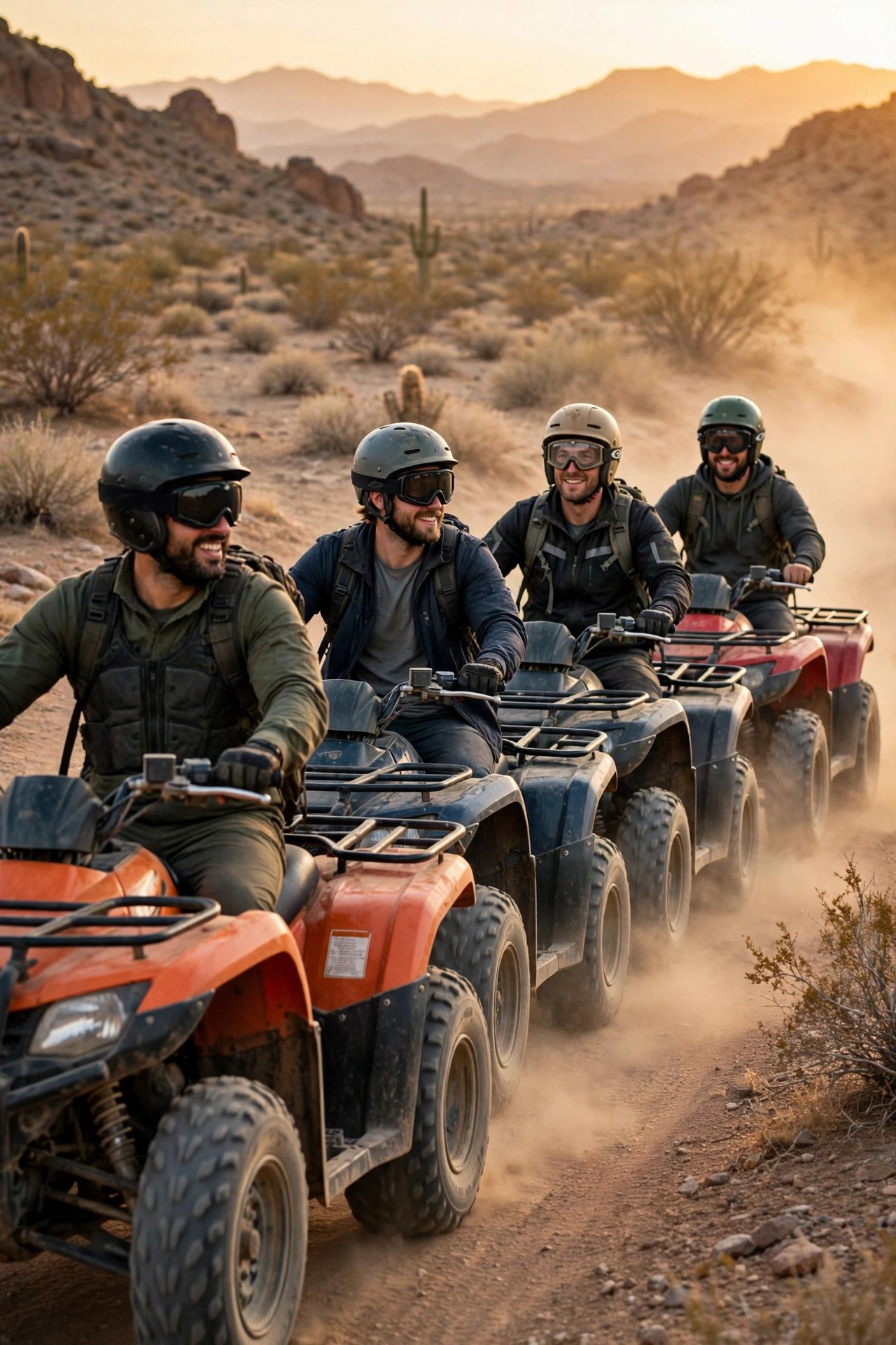 Bachelor party crew enjoying ATV Trail Adventure with the groom