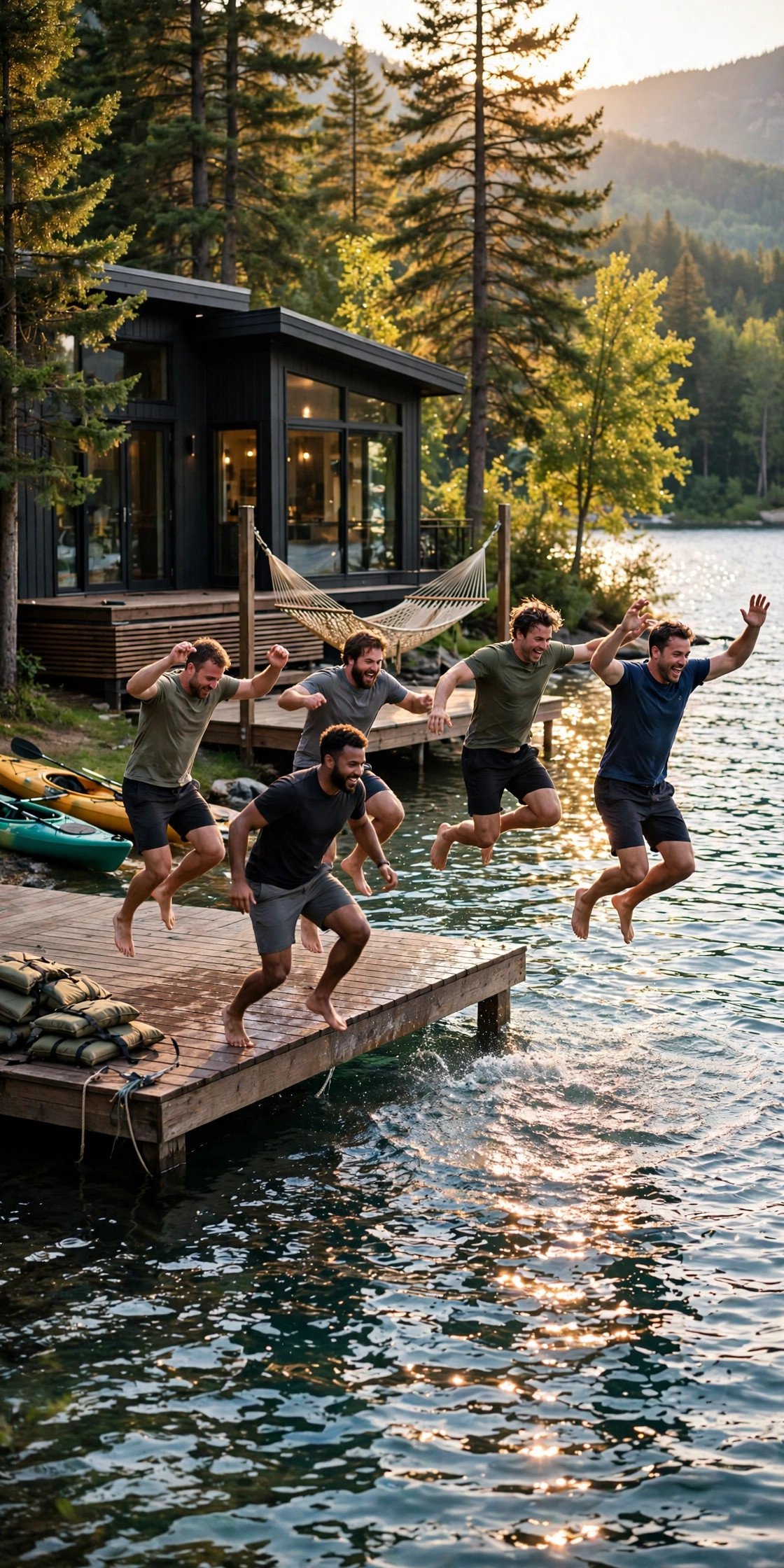 Bachelor party crew on a weekend getaway: Lake House Weekend