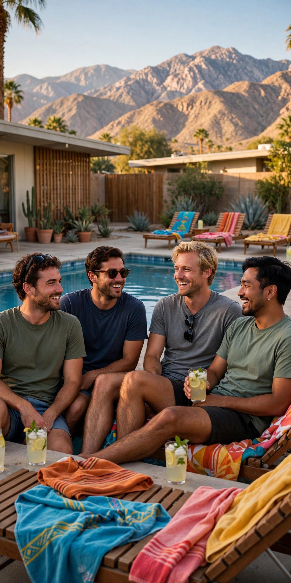 Bachelor party crew on a weekend getaway: Palm Springs Poolside Weekend