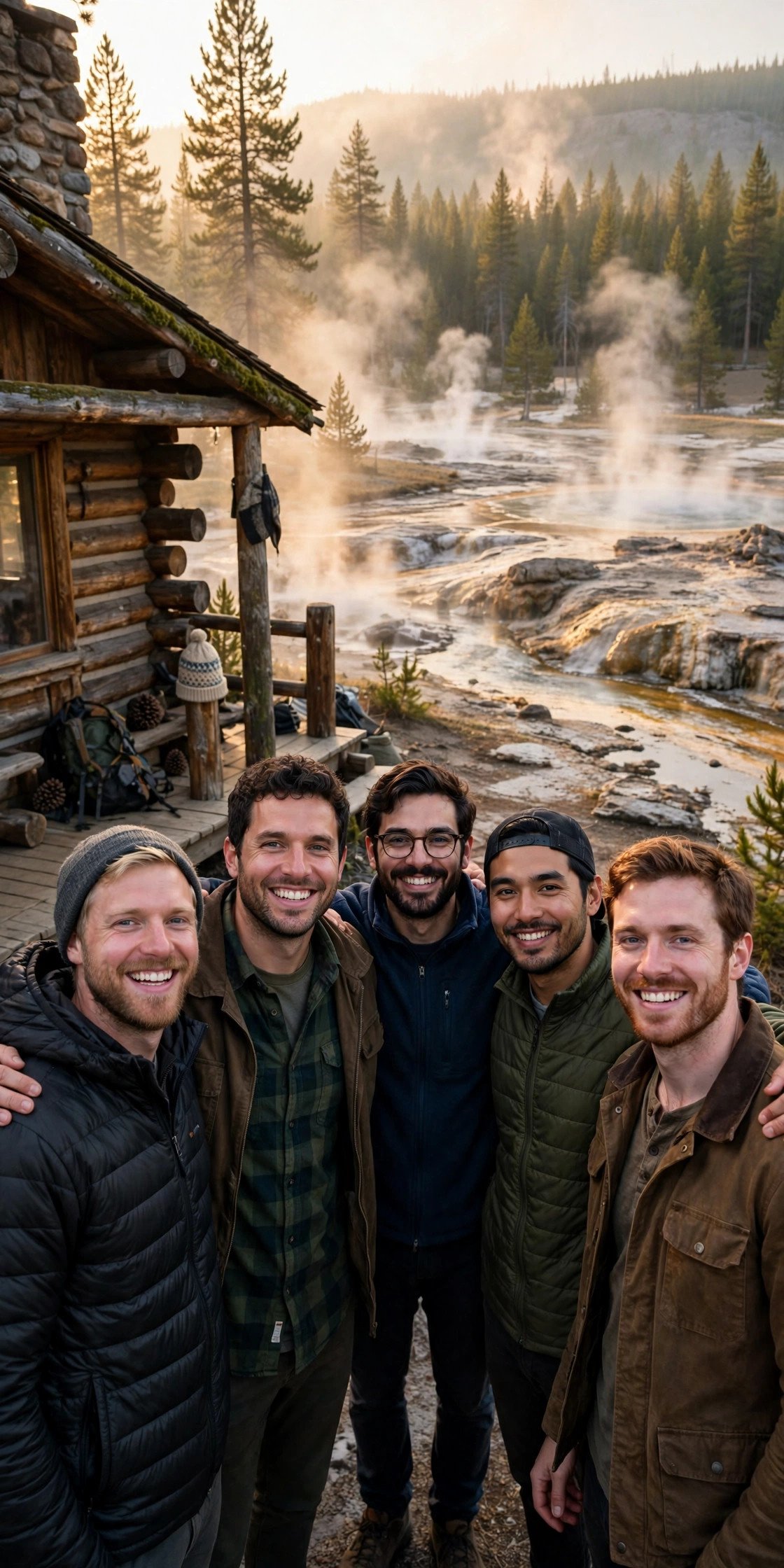 Bachelor party crew on a weekend getaway: Yellowstone Gateway Cabin
