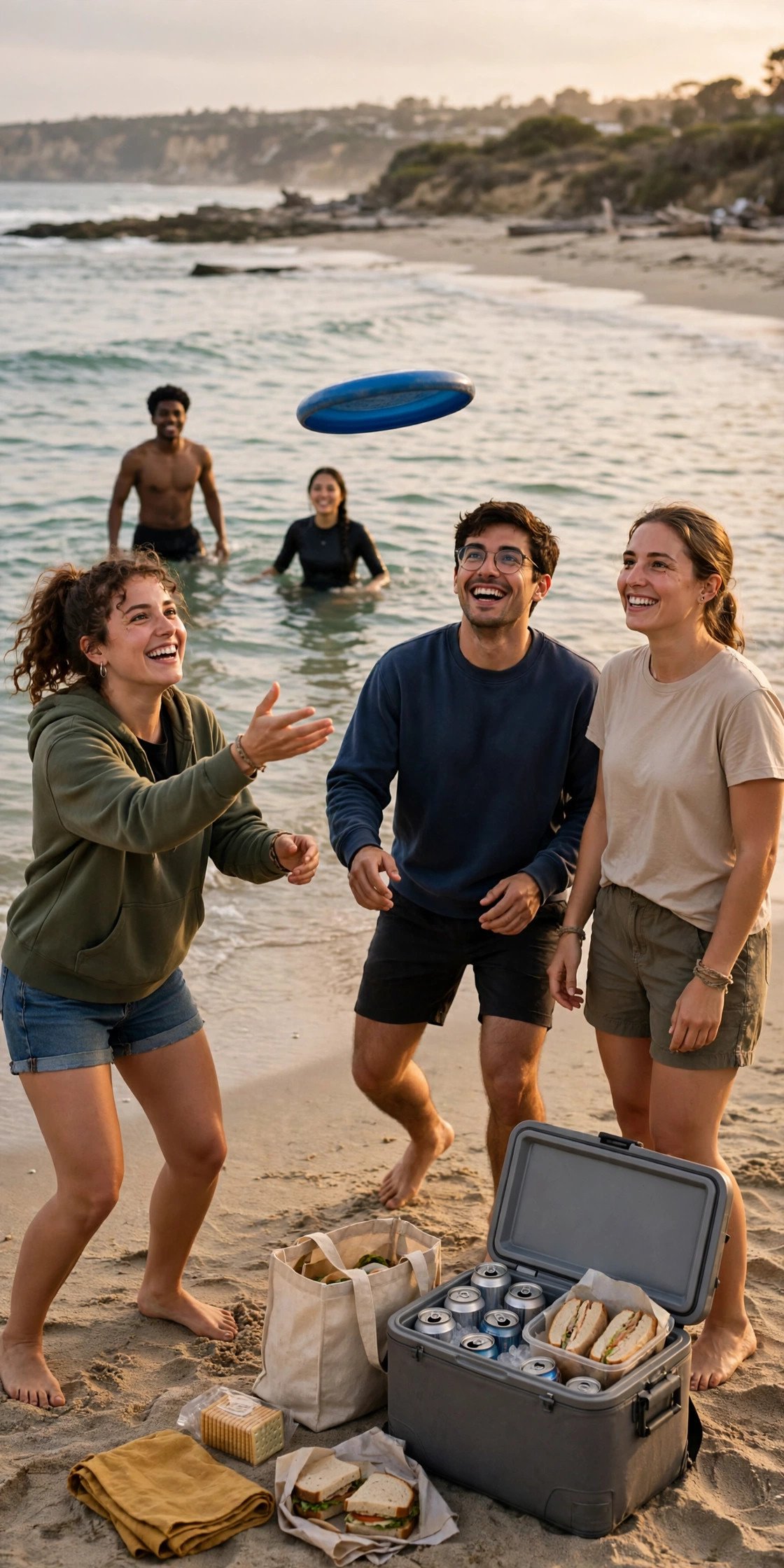 Friends enjoying a budget bachelor party: Beach Day on a Budget