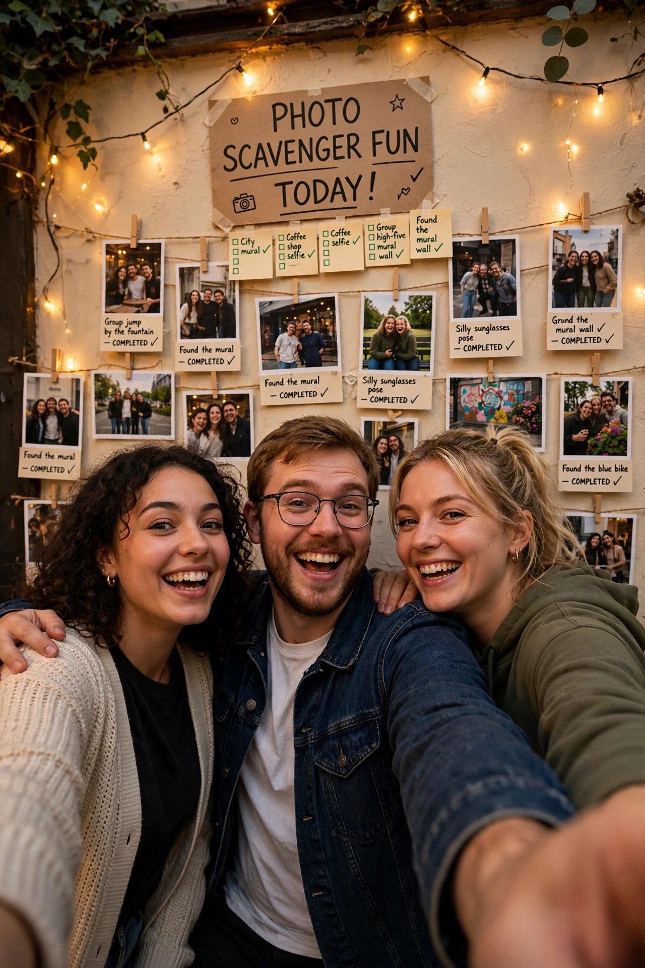 Joint bachelor bachelorette idea: Photo Scavenger Selfie Wall
