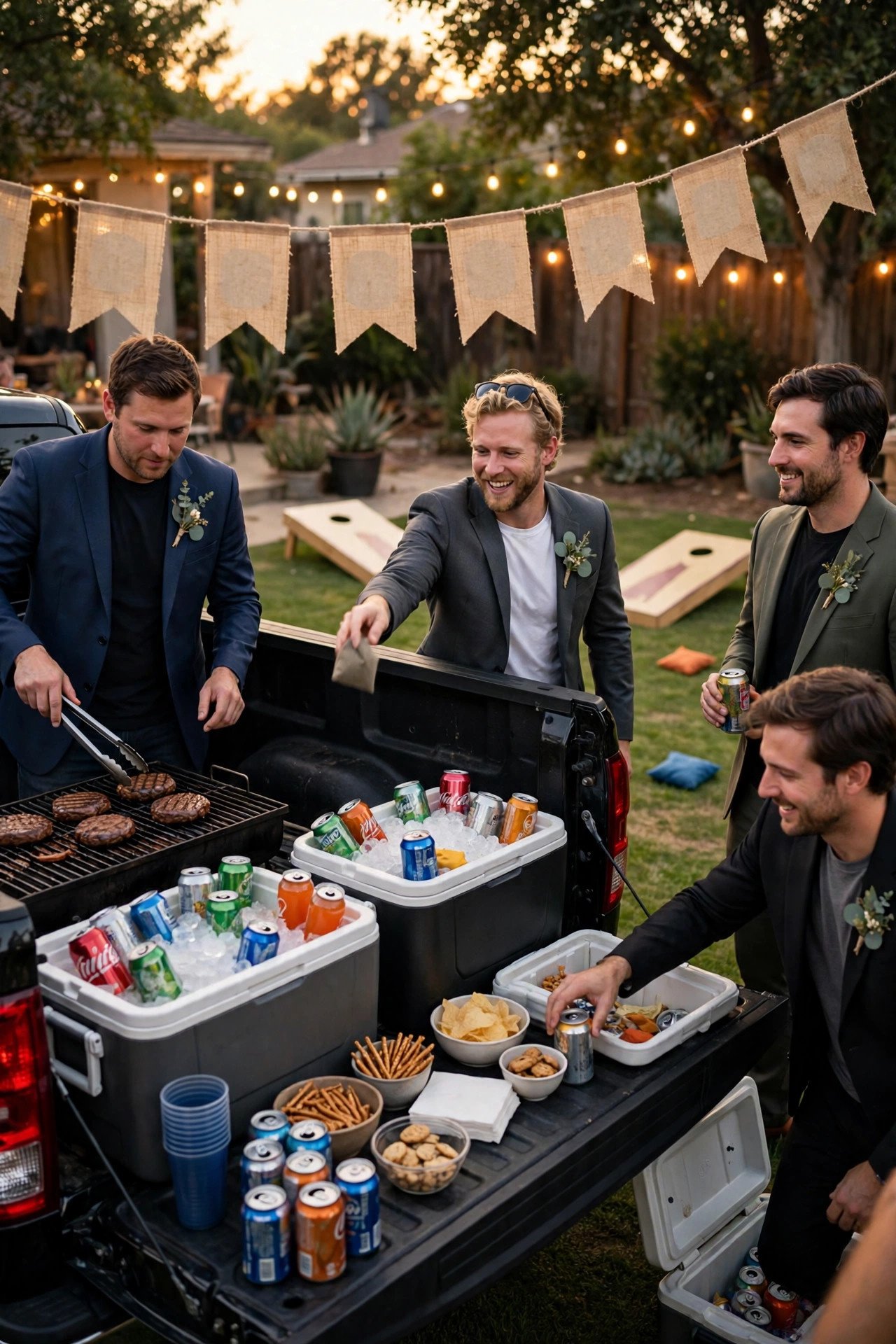 Tailgate-Style Backyard Party — sports-themed bachelor party game day with friends