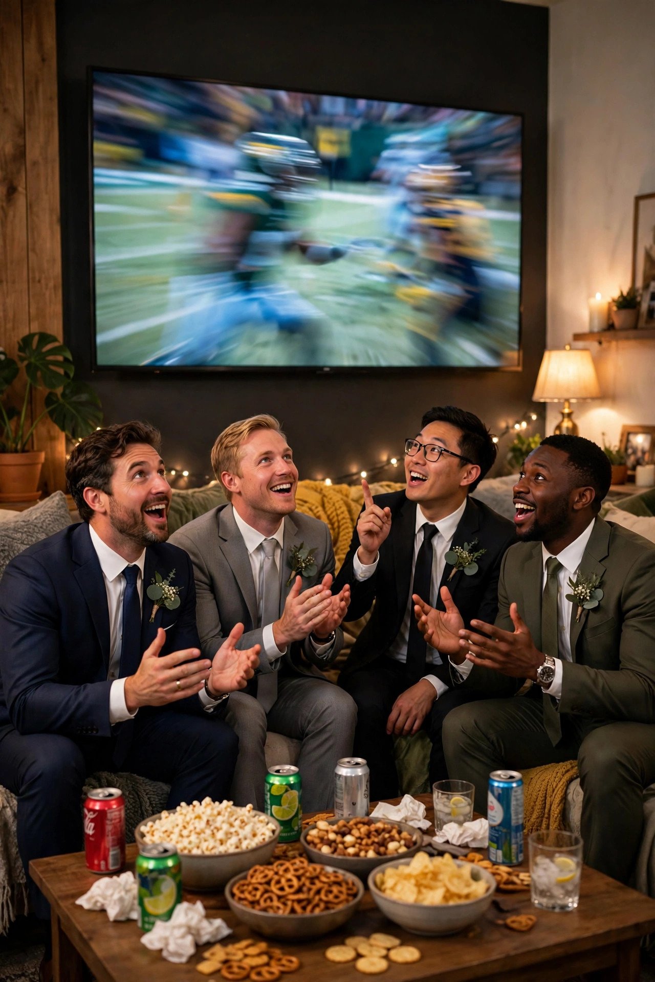 Big-Screen Watch Party — sports-themed bachelor party game day with friends