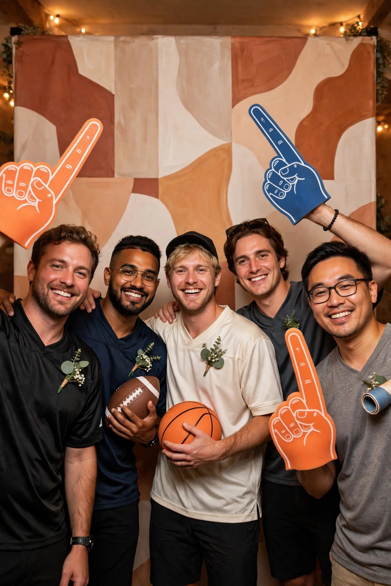 Team Photo Booth — sports-themed bachelor party game day with friends