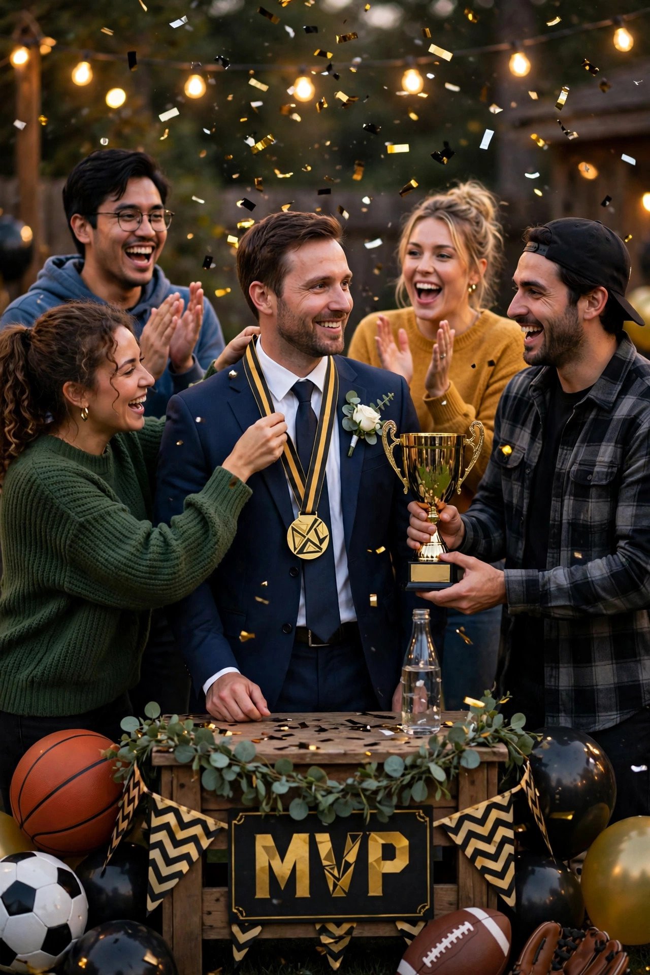 MVP Ceremony for the Groom — sports-themed bachelor party game day with friends