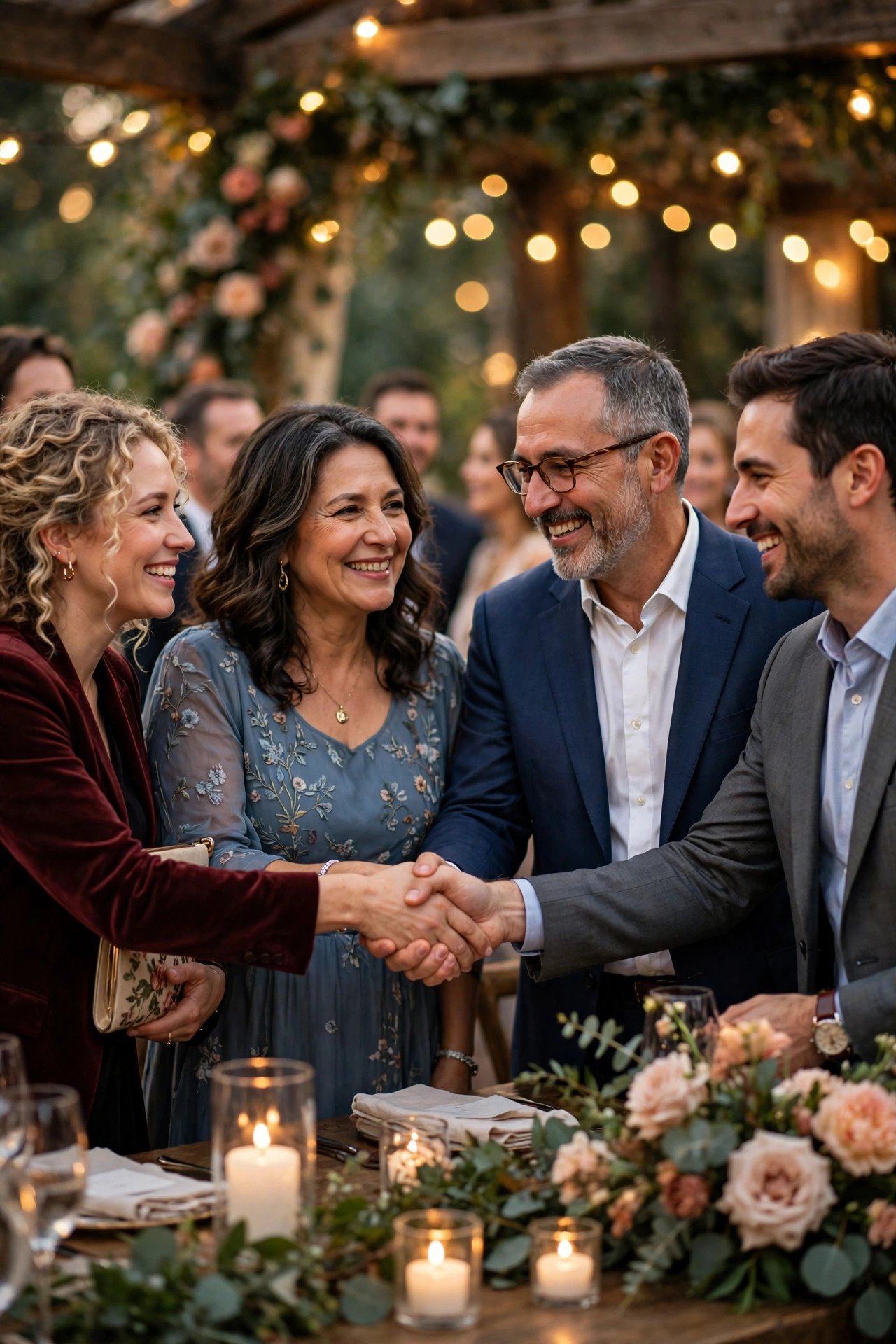 Congratulate Both Families Warmly — wedding guest etiquette illustration