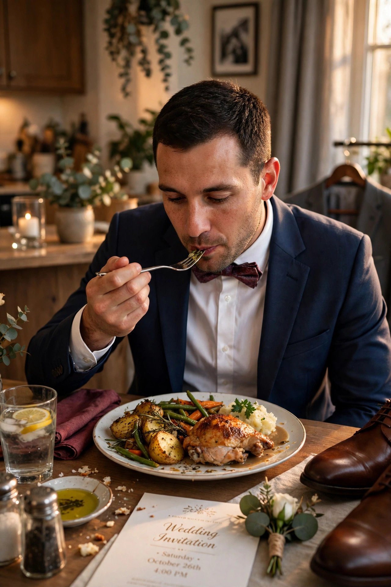 Eat a Real Meal Beforehand — wedding guest etiquette illustrated