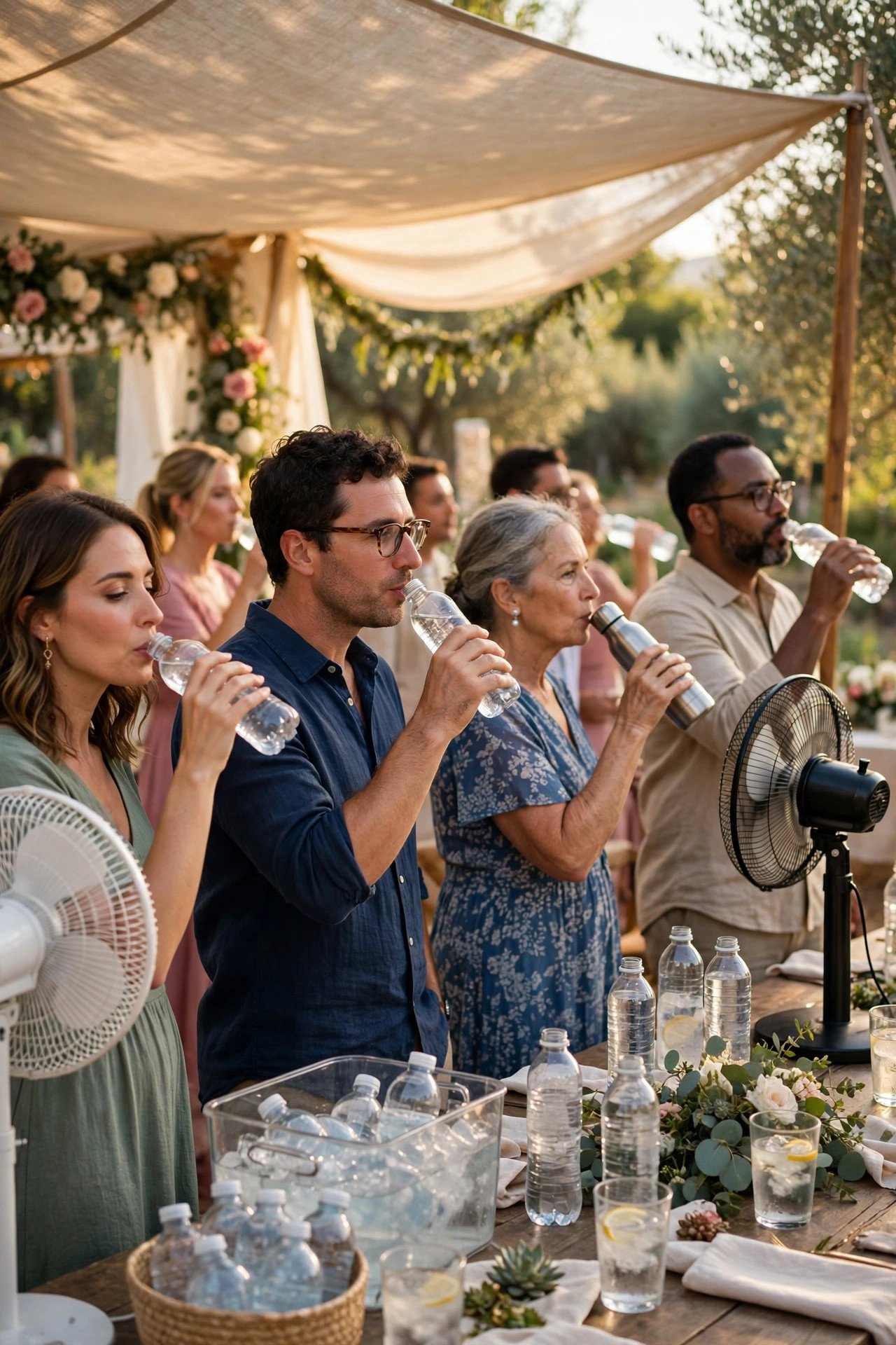 Sun Weddings Need Double Water — wedding guest etiquette illustrated