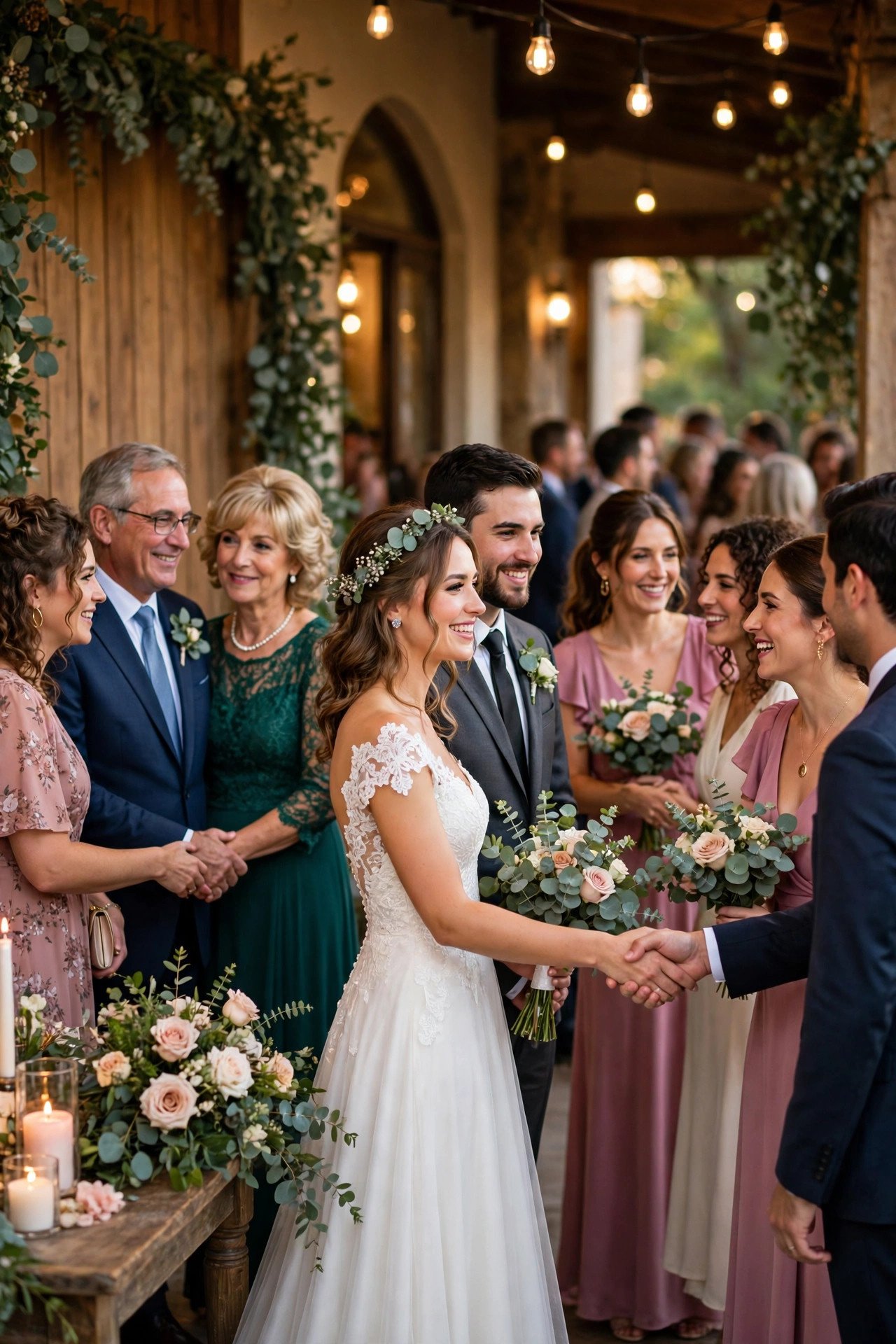 Order: Parents, Couple, Party — wedding guest etiquette illustrated