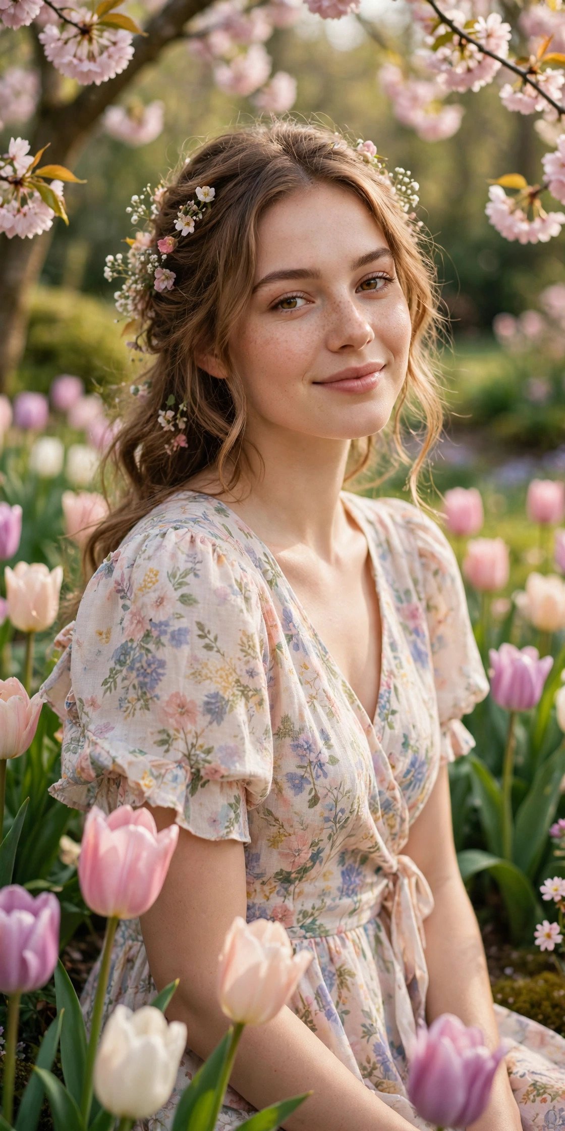 Pastel floral dress at a spring garden wedding