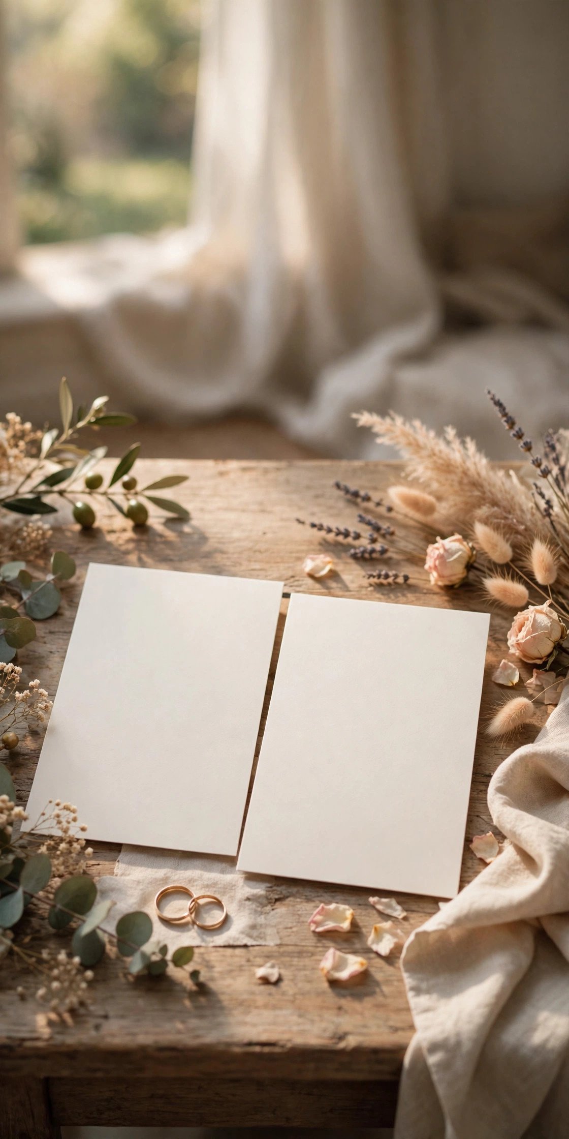 Two invitations resting side by side on a desk