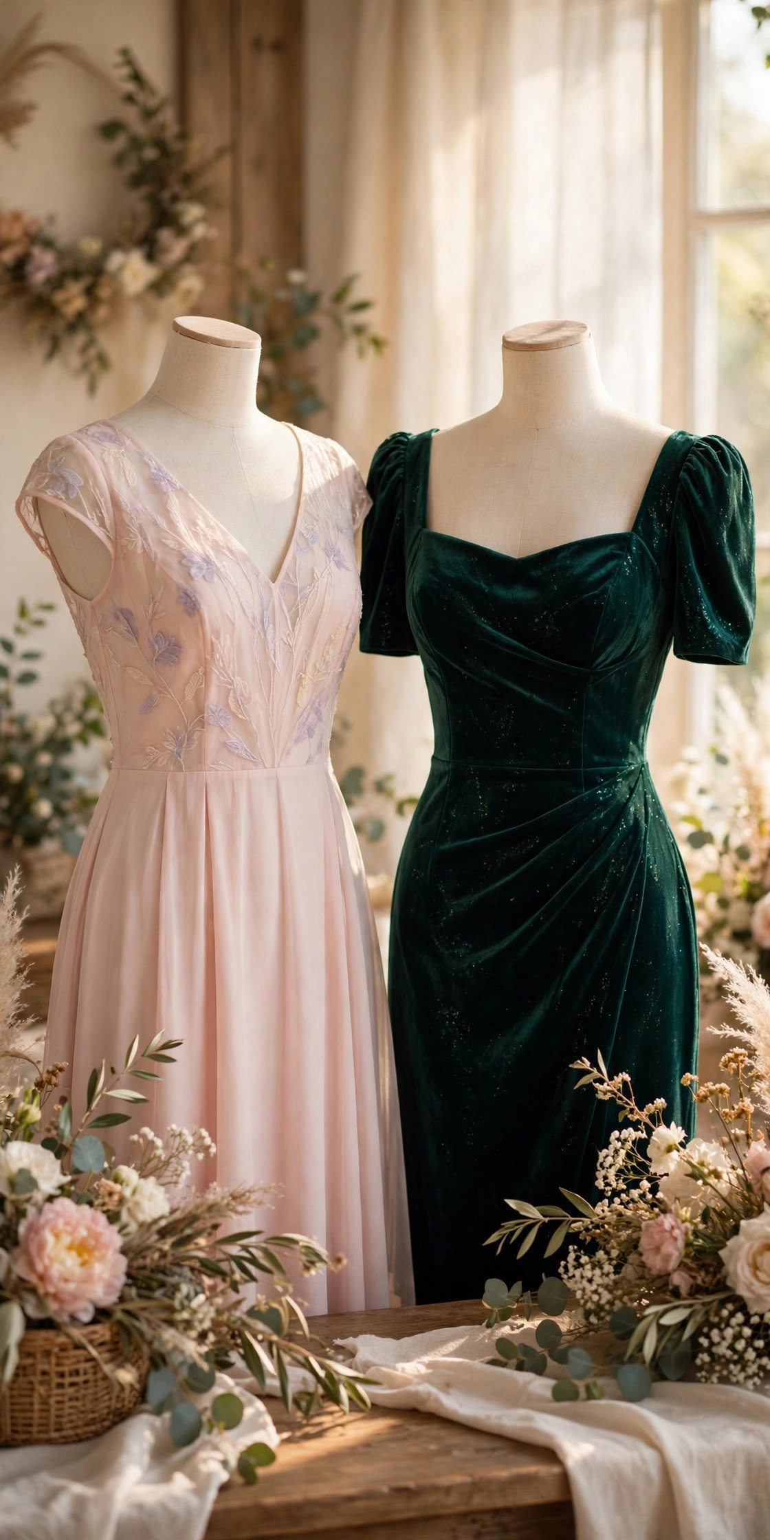 Daytime and evening cocktail outfits compared side by side