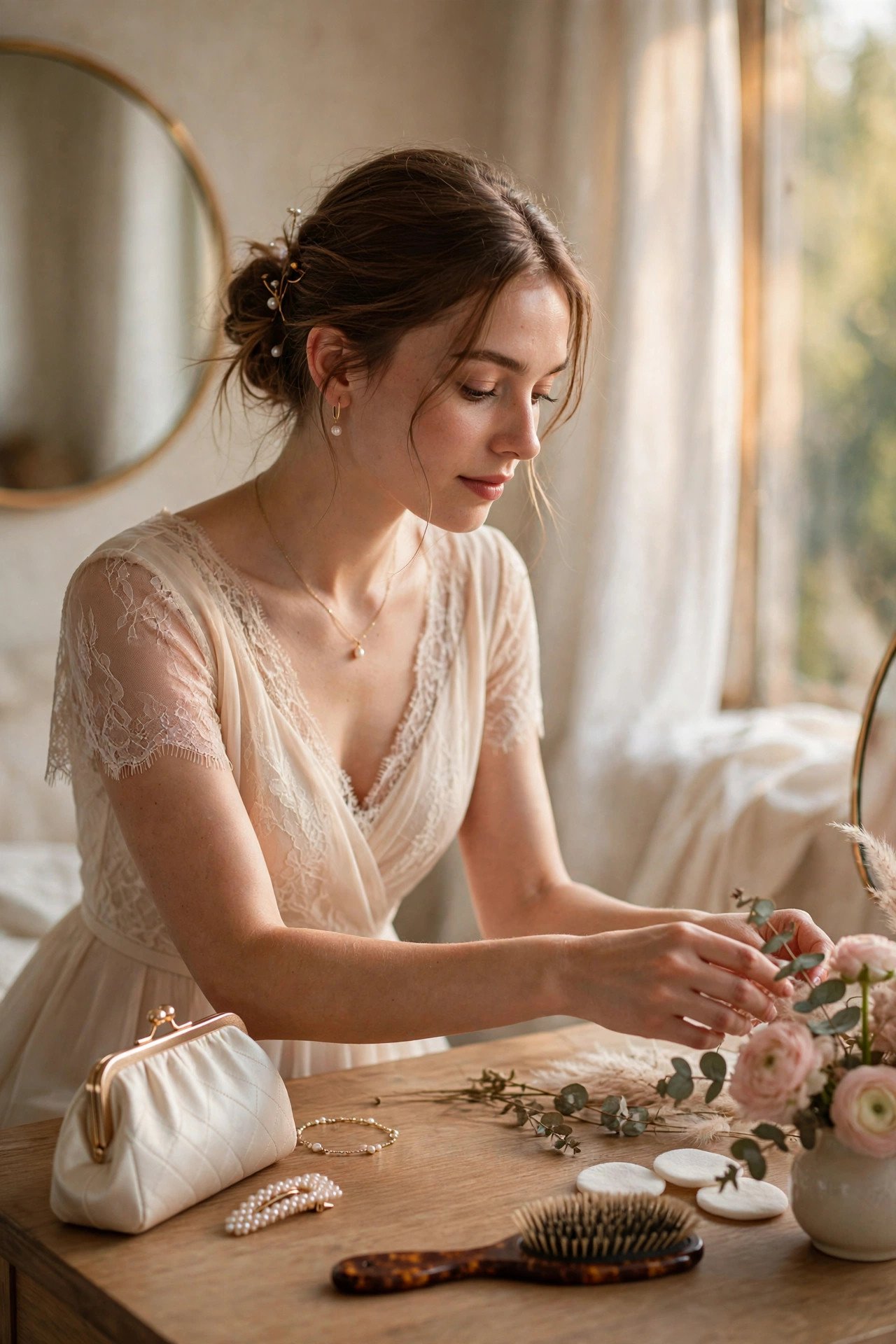 Simple elegant accessories styled with a semi-formal dress
