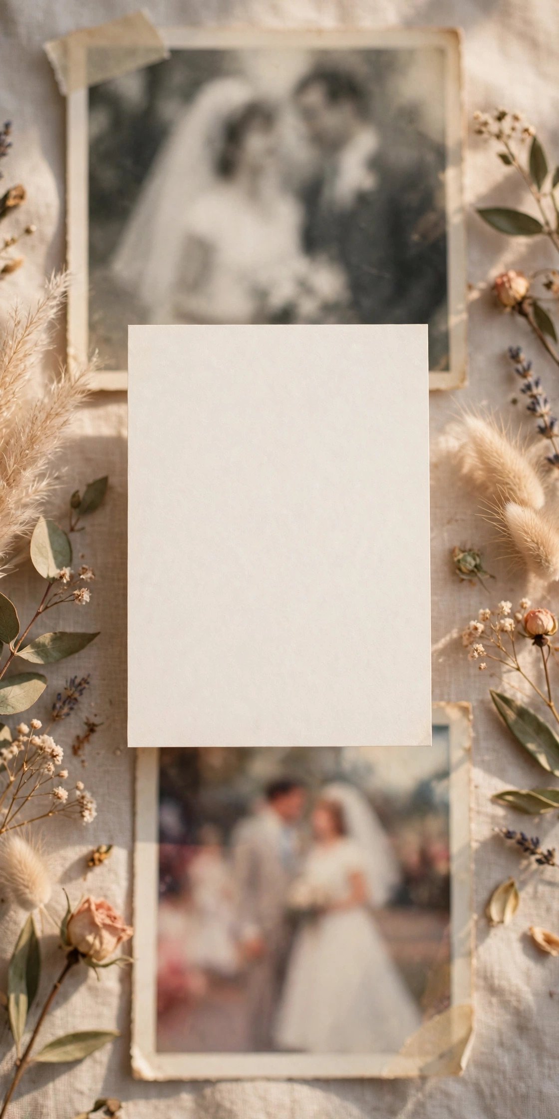 Vow renewal announcement with then-and-now wedding photos