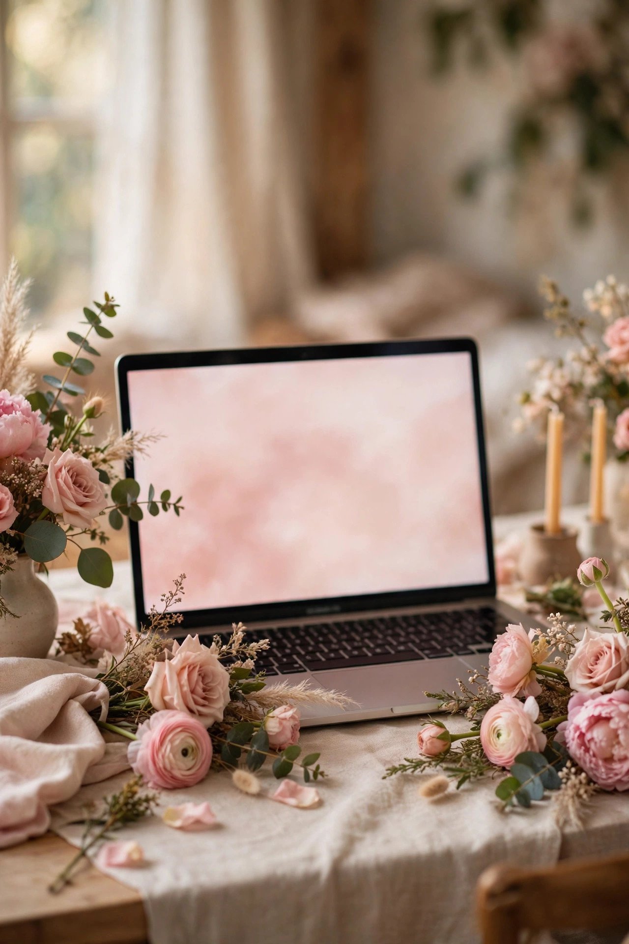 Wedding website announcement page open on a laptop