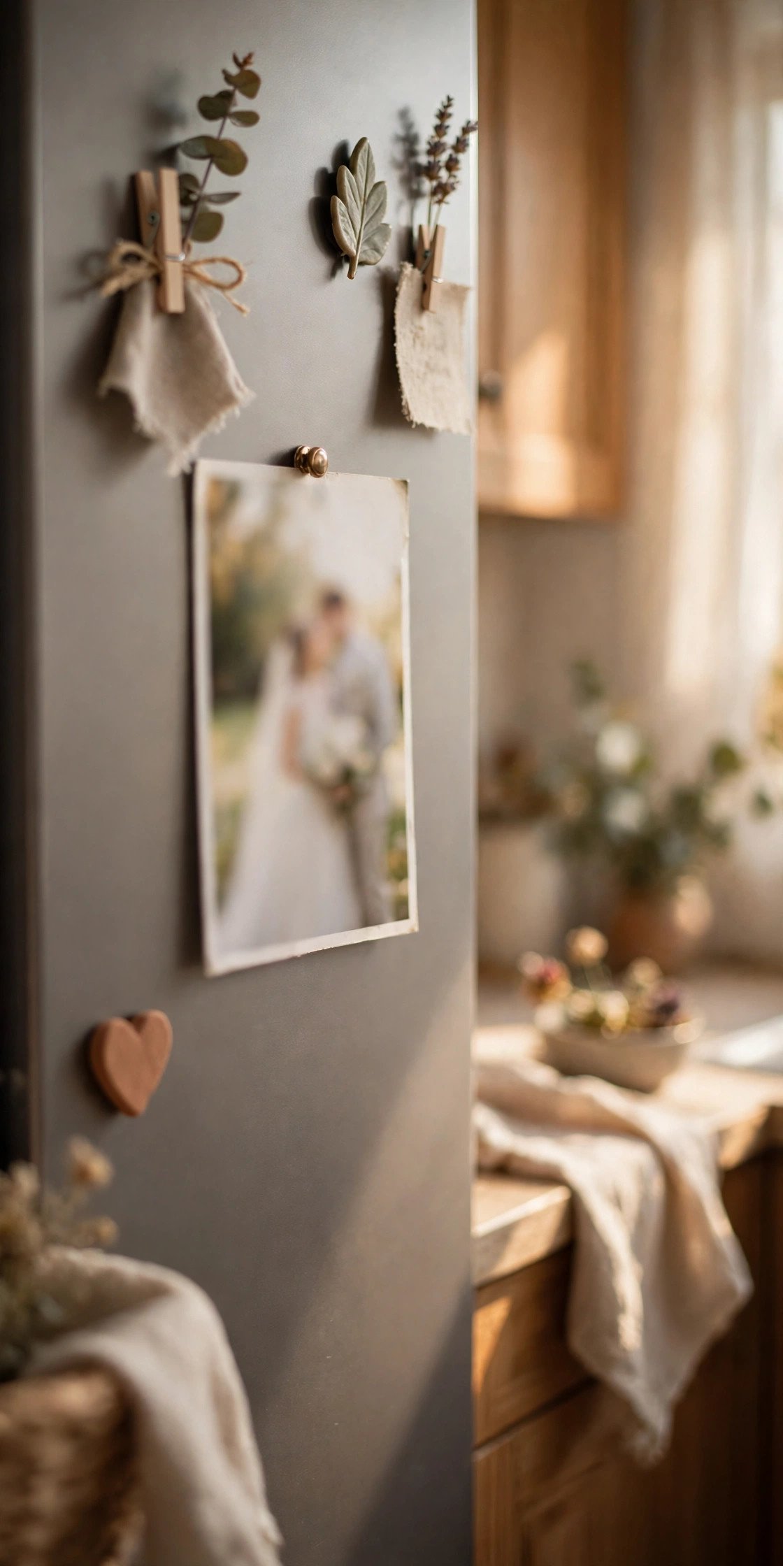 Photo magnet announcement on a fridge door