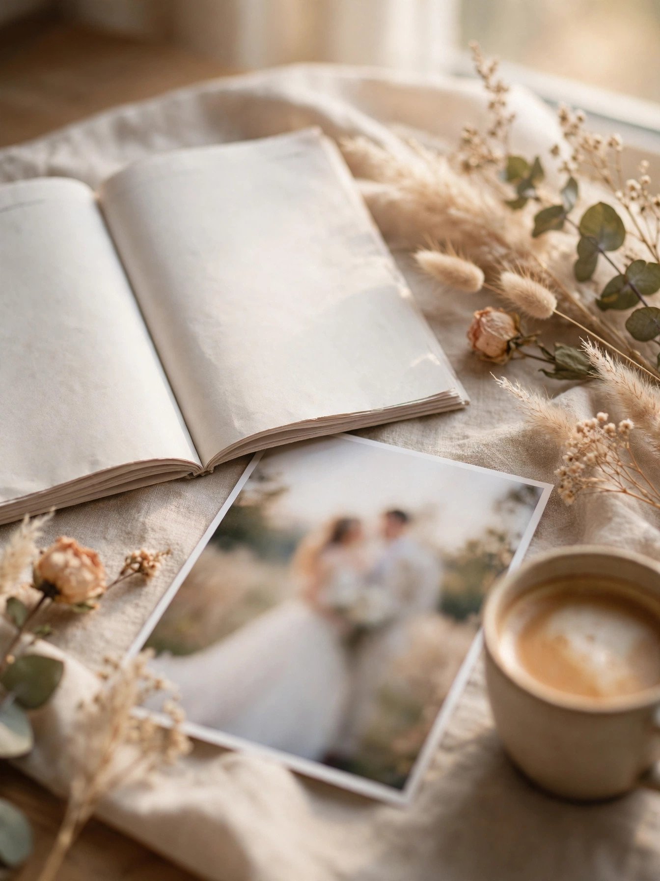 Open newspaper celebrations page with a wedding announcement and photo