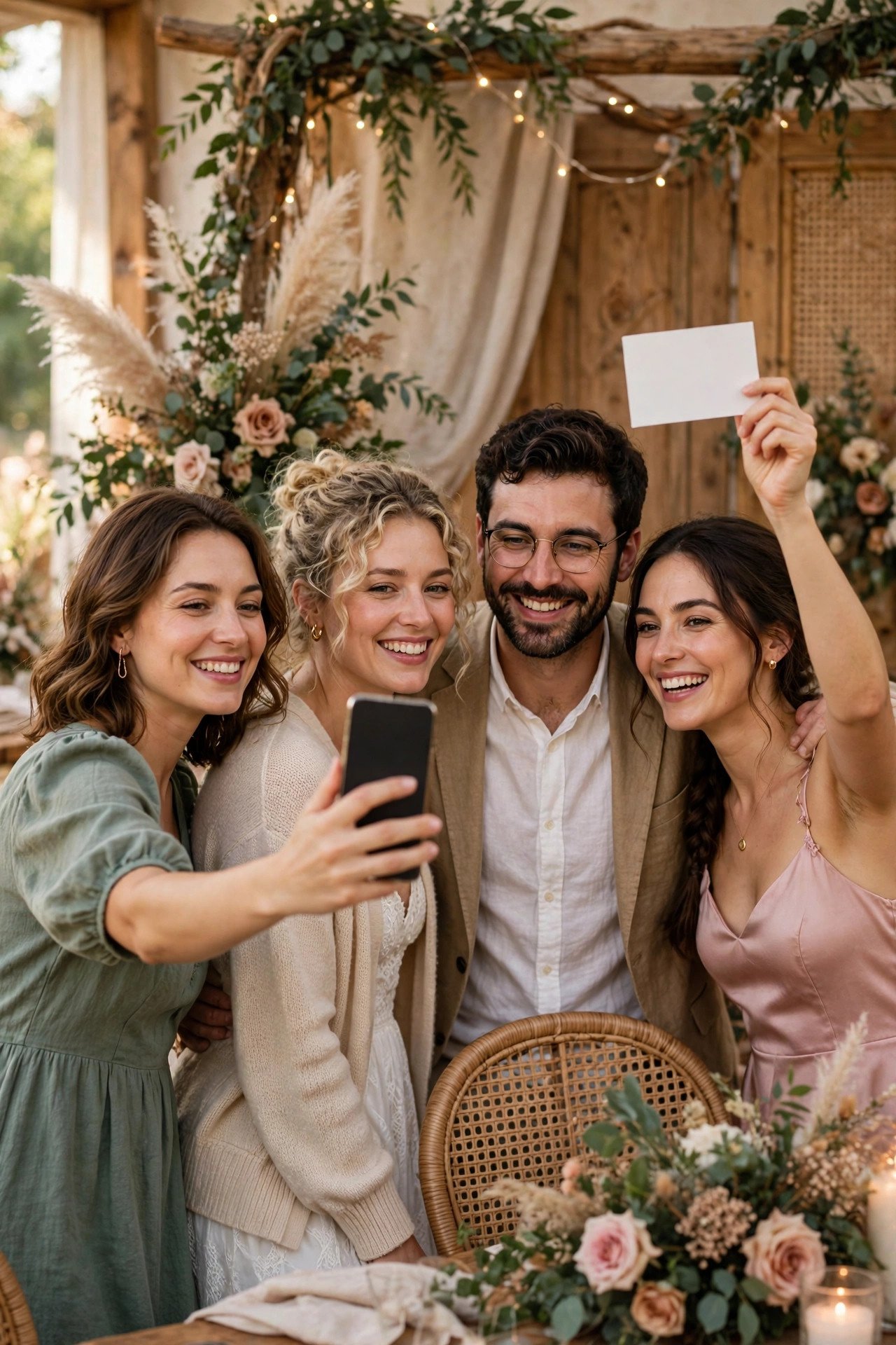 Photo sharing hub with hashtag and upload QR code