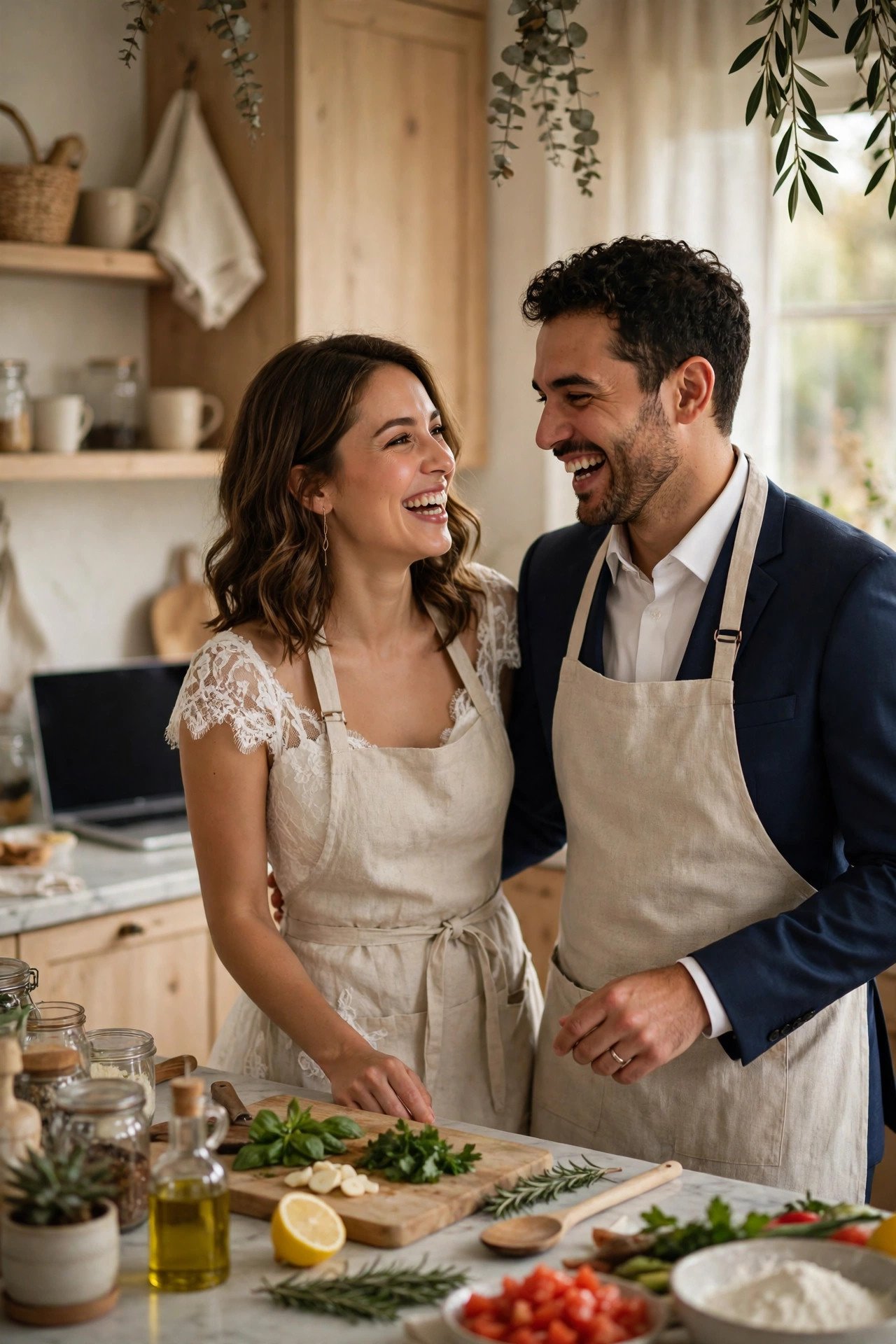 Add Experience Gifts and Date Nights — wedding registry step shown with a laptop and wrapped gift