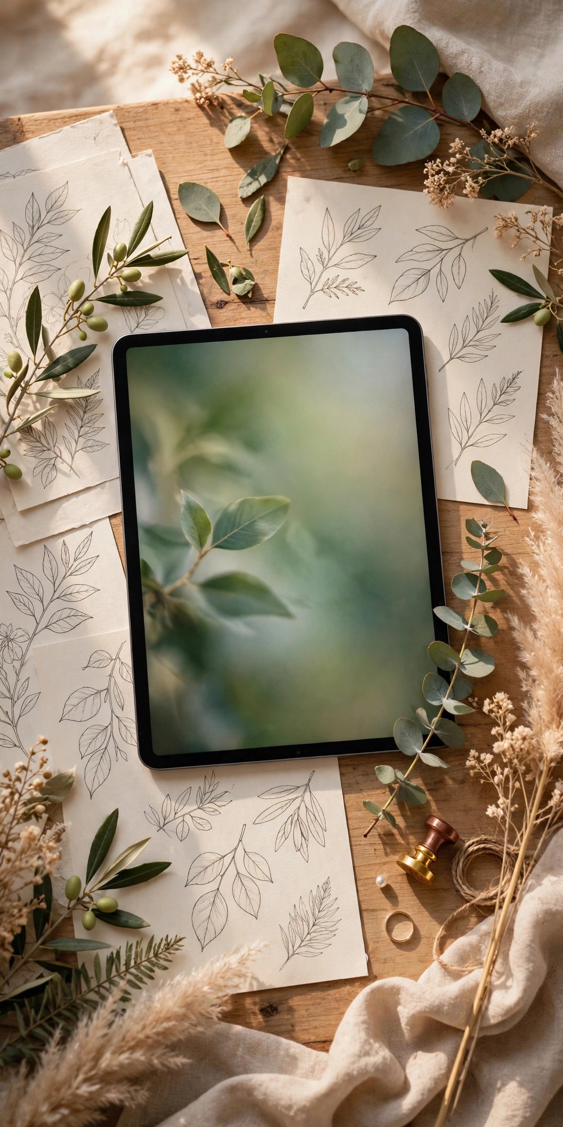 Botanical Line Illustrations — wedding website design idea shown on a tablet mockup