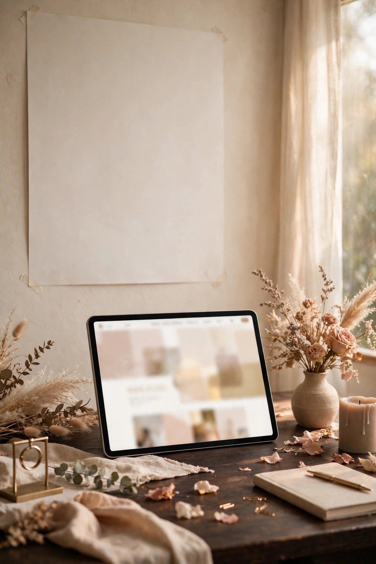 Oversized Serif Typography — wedding website design idea shown on a tablet mockup