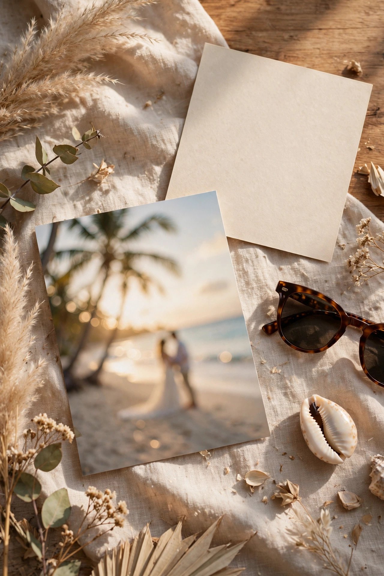 Destination Postcard Announcement — wedding announcement card idea on a styled desk