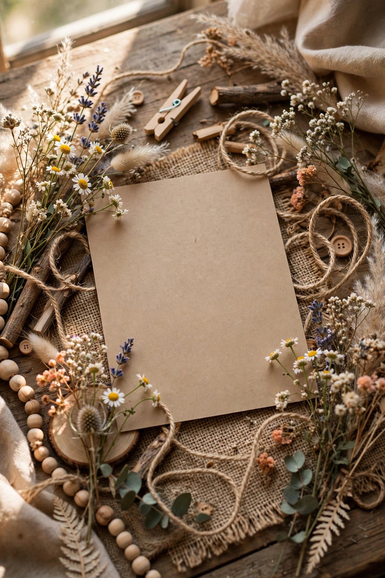 Rustic Kraft Paper Card — wedding announcement card idea on a styled desk