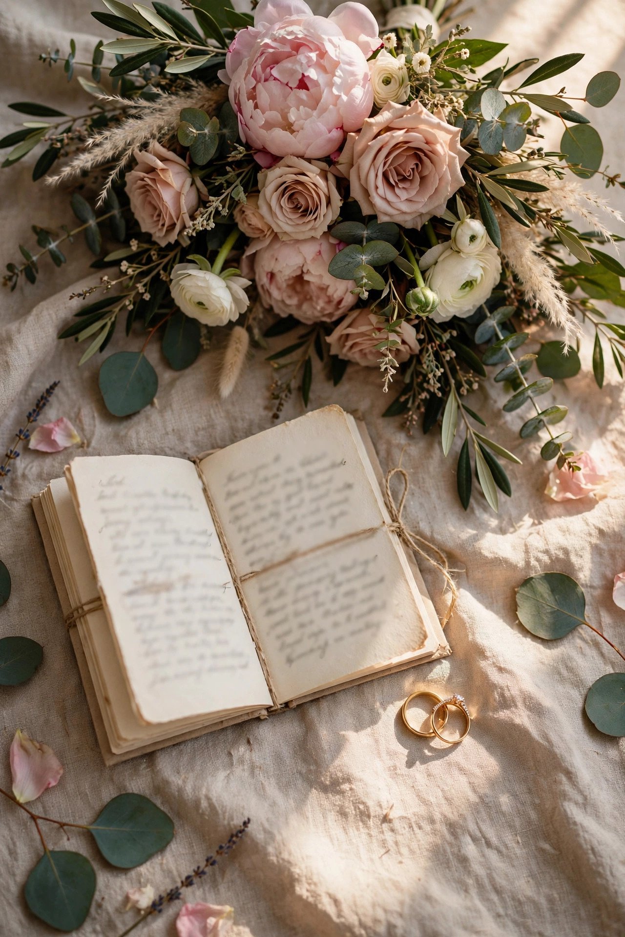 Detail Shot: Rings, Vows, Bouquet — wedding announcement Instagram post idea