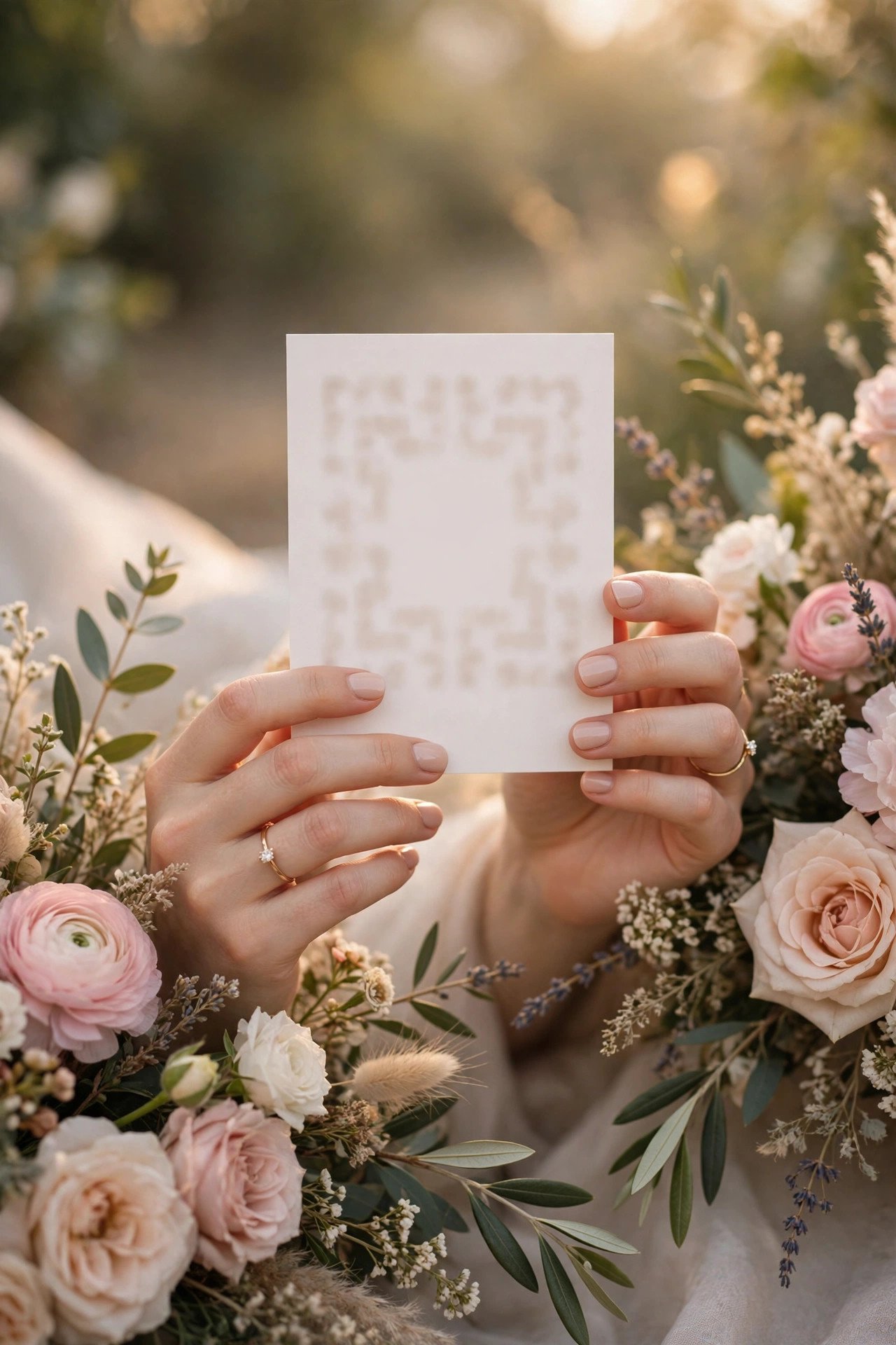 QR Codes on Save-the-Dates — wedding QR code example printed for guests