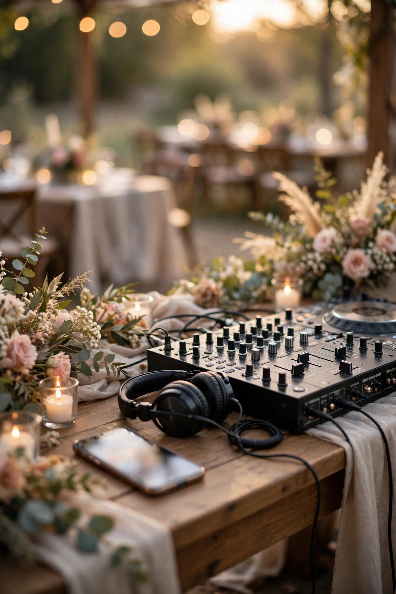 Backup playlist ready on a phone beside the DJ booth