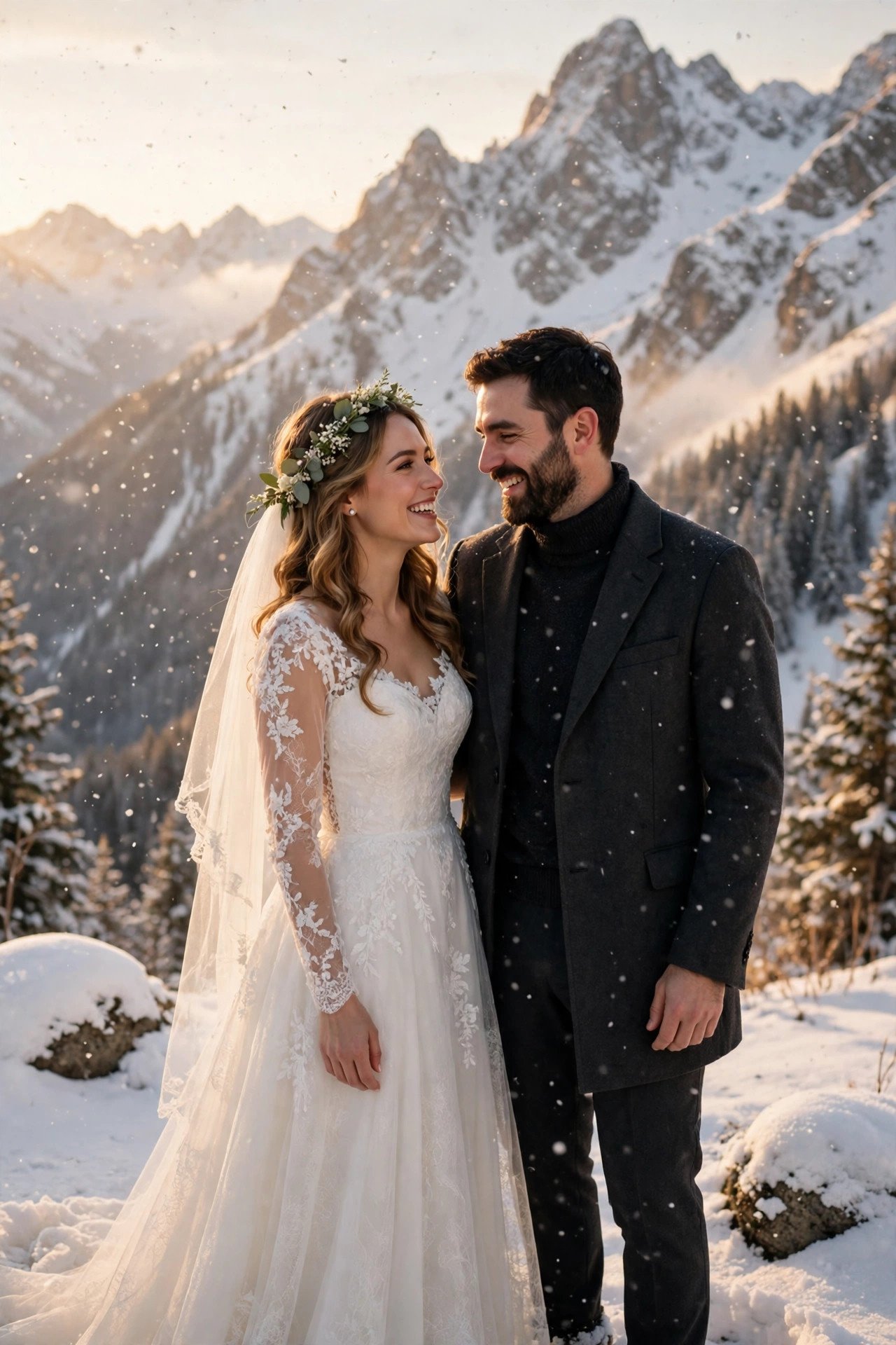 Trash-the-dress photo session: snowy Mountain Session — post-wedding shoot concept