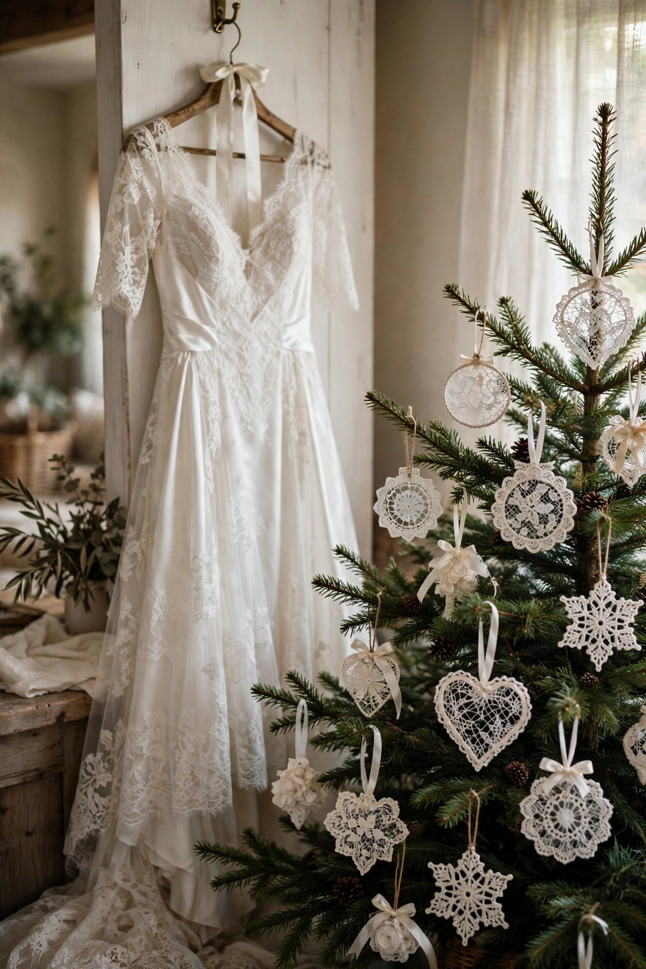 Christmas Ornaments From Lace and Satin — wedding dress keepsake photo
