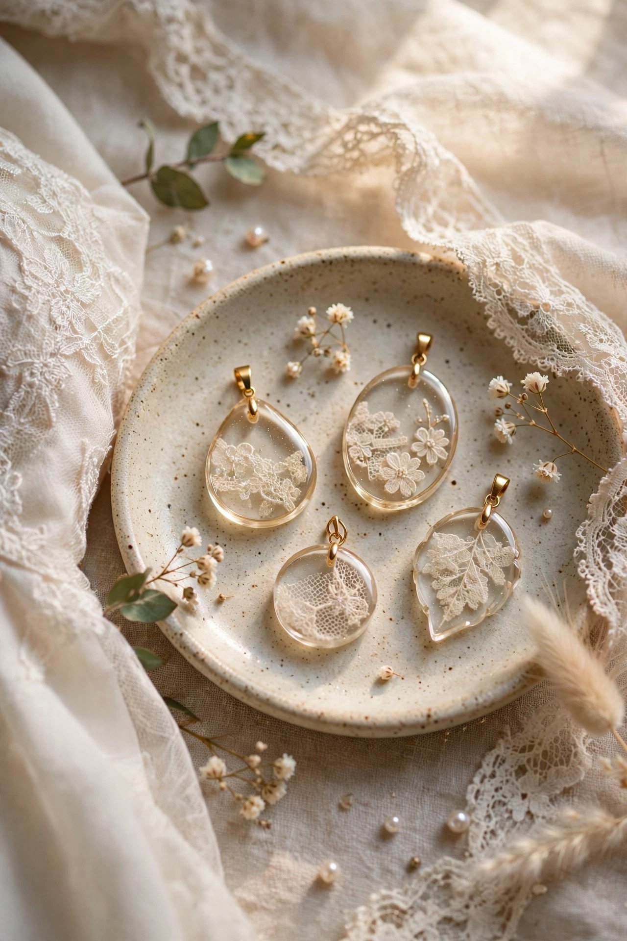 Lace Jewelry and Resin Pendants — wedding dress keepsake photo