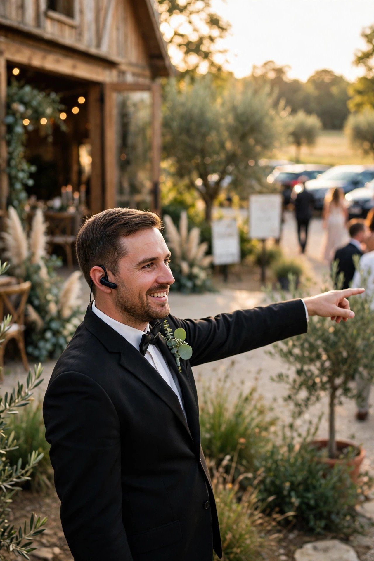 Directing Guests to Restrooms and Parking — wedding party guide photo
