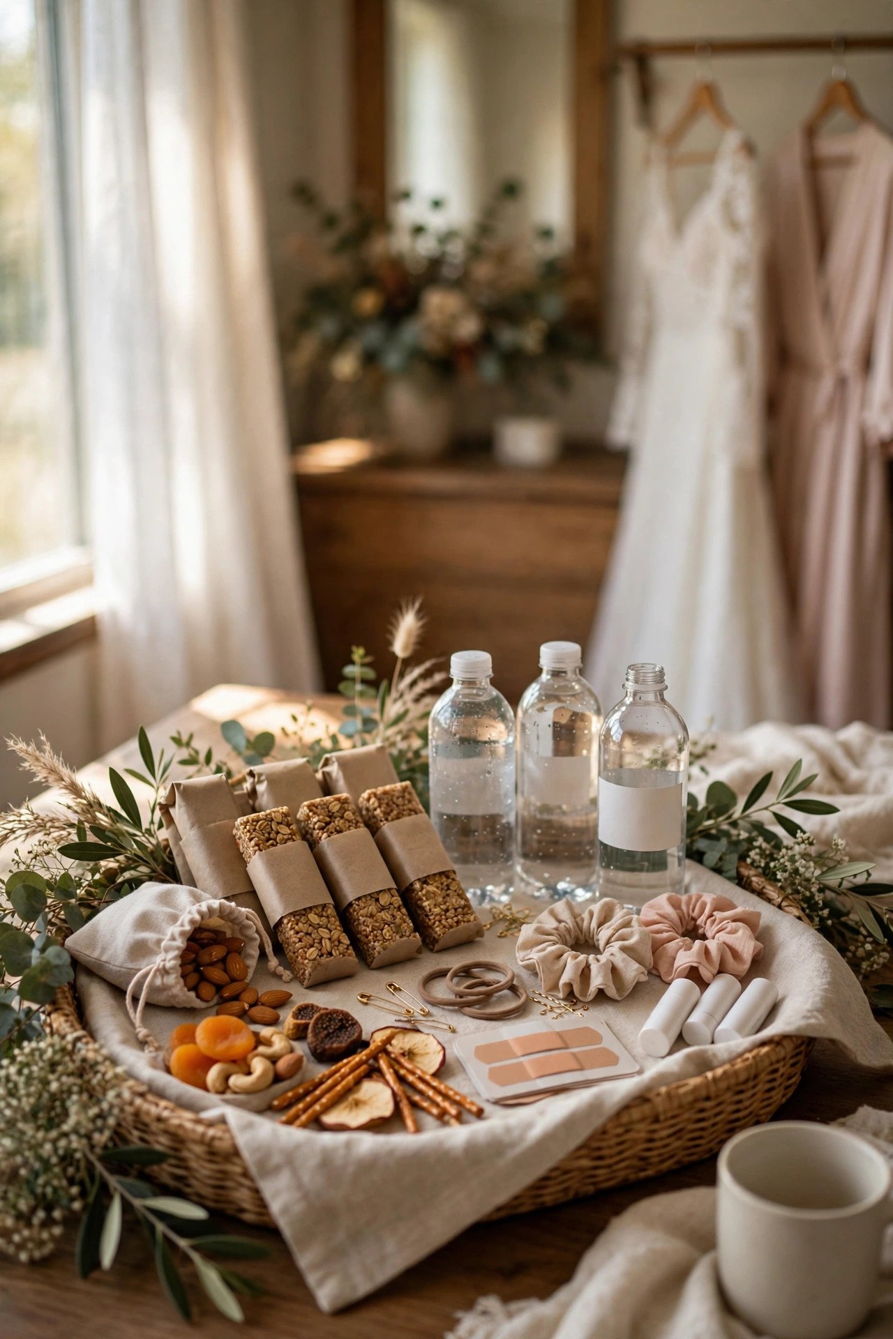 Maid of honor emergency kit item for a 2027 wedding — Granola Bars and Water Bottles