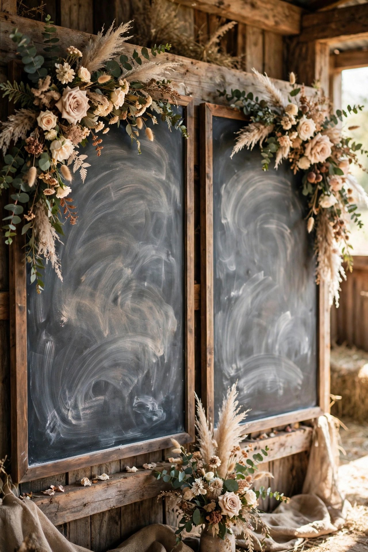 Chalkboard Menu and Program Boards — showing a barn wedding idea for a 2027 celebration
