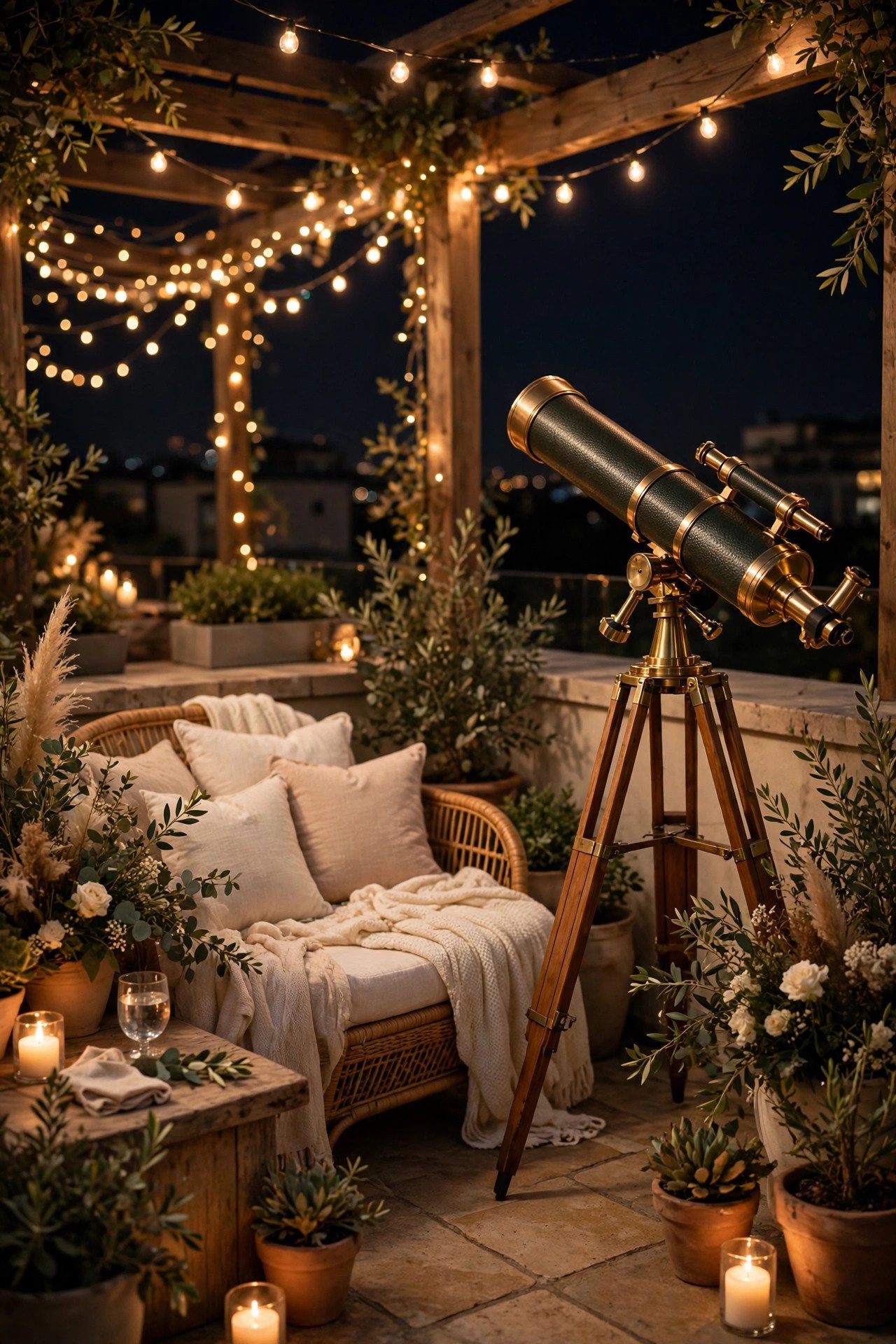 A Telescope Corner for Stargazing Guests — showing a rooftop wedding idea for a 2027 celebration