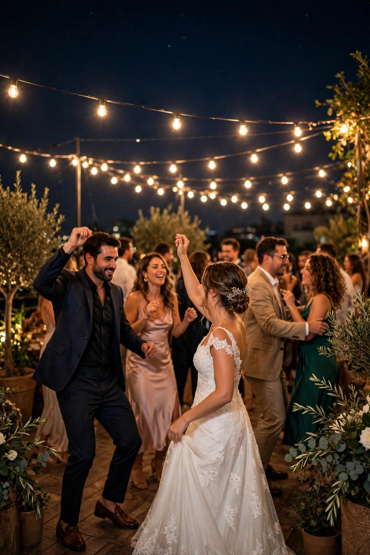 A Dance Floor Under Open Sky — showing a rooftop wedding idea for a 2027 celebration