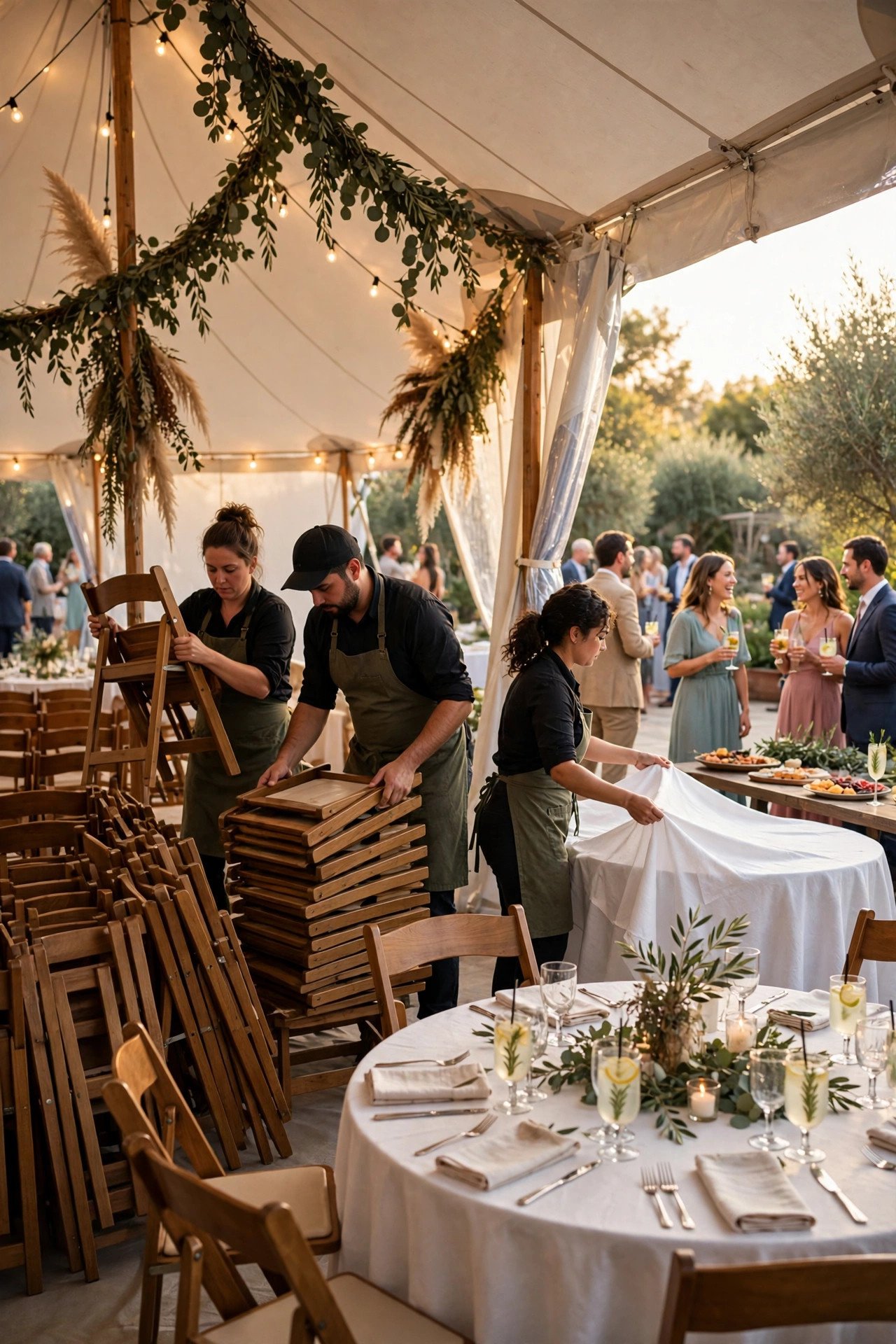 Ceremony-to-Reception Flip Choreography — explaining one part of planning a tented reception for a 2027 wedding